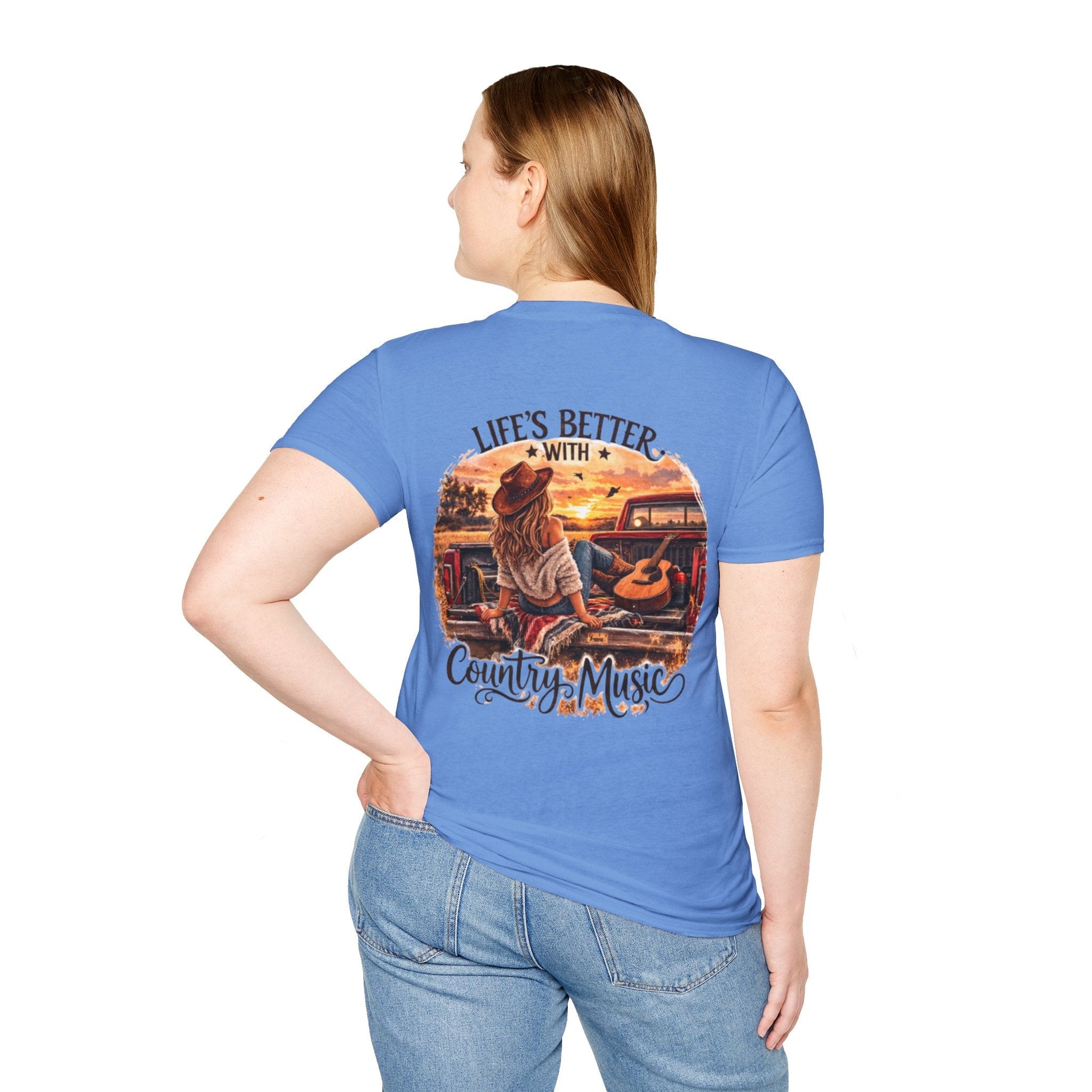 Country Music T-Shirt Life's Better With Country Music Sunset Guitar Tee - SJM Print Store