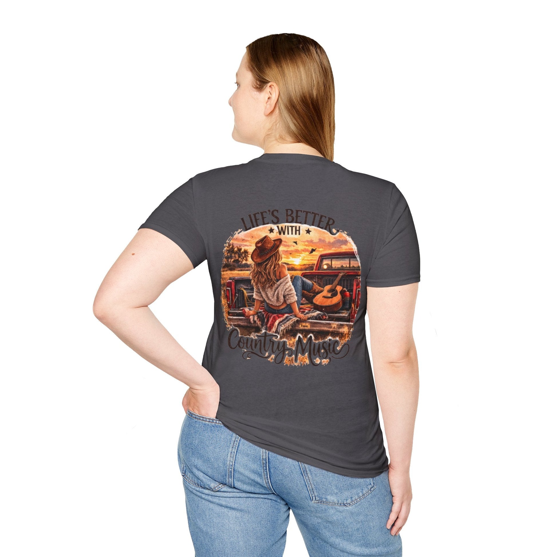 Country Music T-Shirt Life's Better With Country Music Sunset Guitar Tee - SJM Print Store