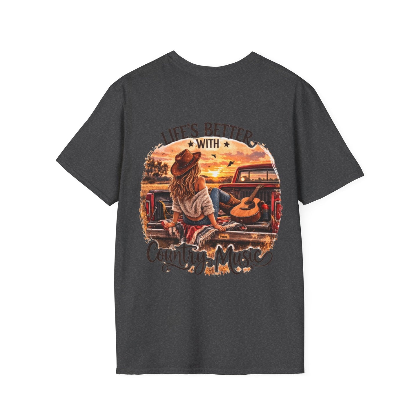 Country Music T-Shirt Life's Better With Country Music Sunset Guitar Tee - SJM Print Store