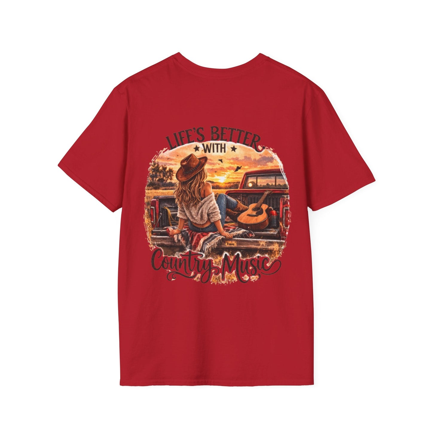 Country Music T-Shirt Life's Better With Country Music Sunset Guitar Tee - SJM Print Store