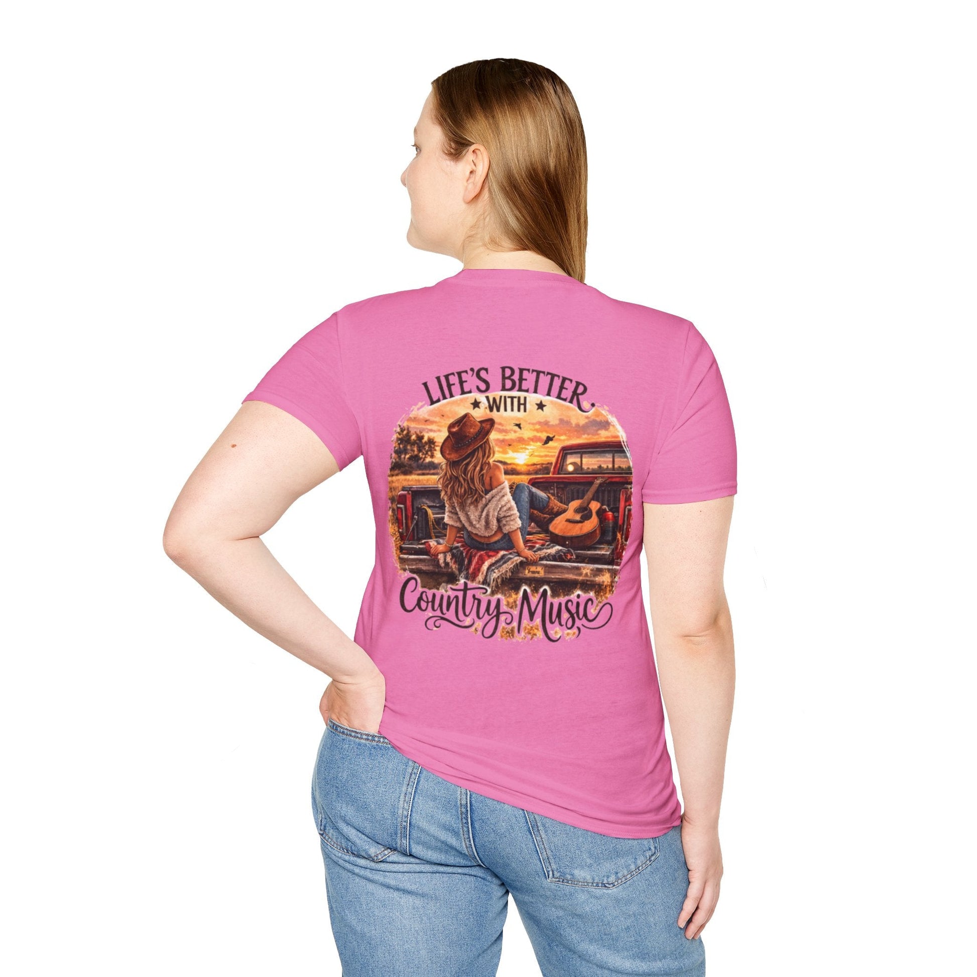Country Music T-Shirt Life's Better With Country Music Sunset Guitar Tee - SJM Print Store