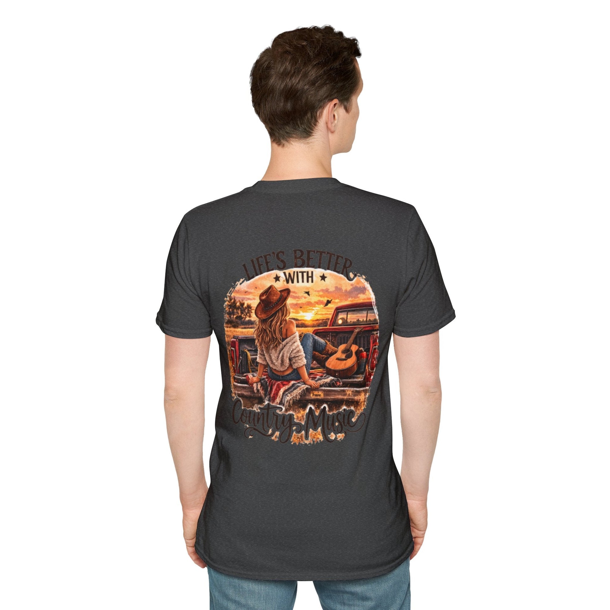 Country Music T-Shirt Life's Better With Country Music Sunset Guitar Tee - SJM Print Store