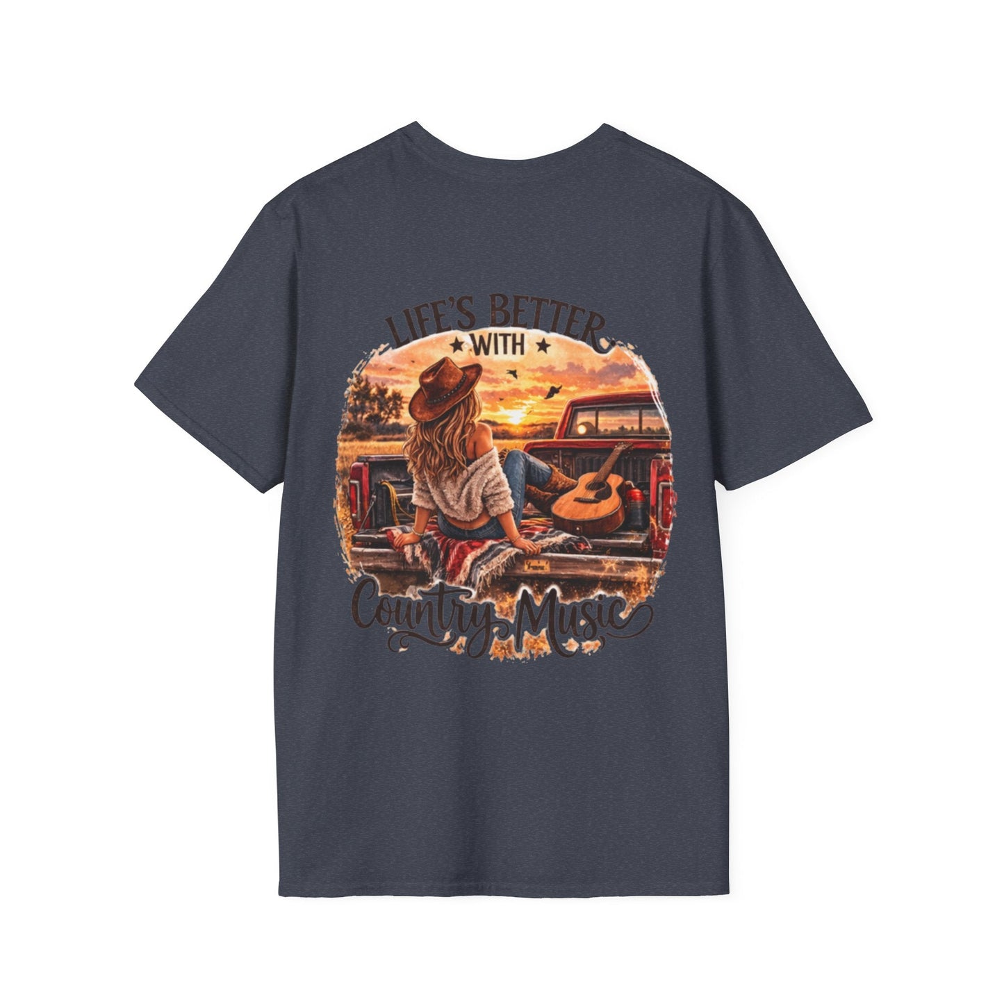 Country Music T-Shirt Life's Better With Country Music Sunset Guitar Tee - SJM Print Store