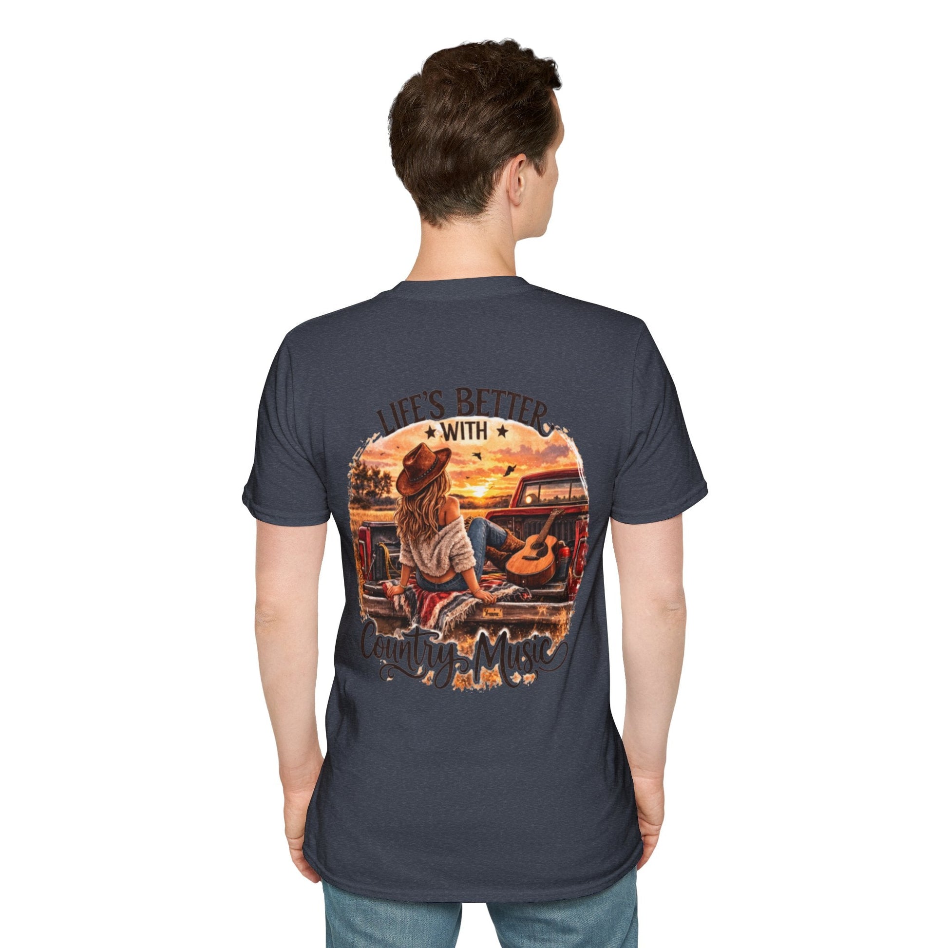 Country Music T-Shirt Life's Better With Country Music Sunset Guitar Tee - SJM Print Store