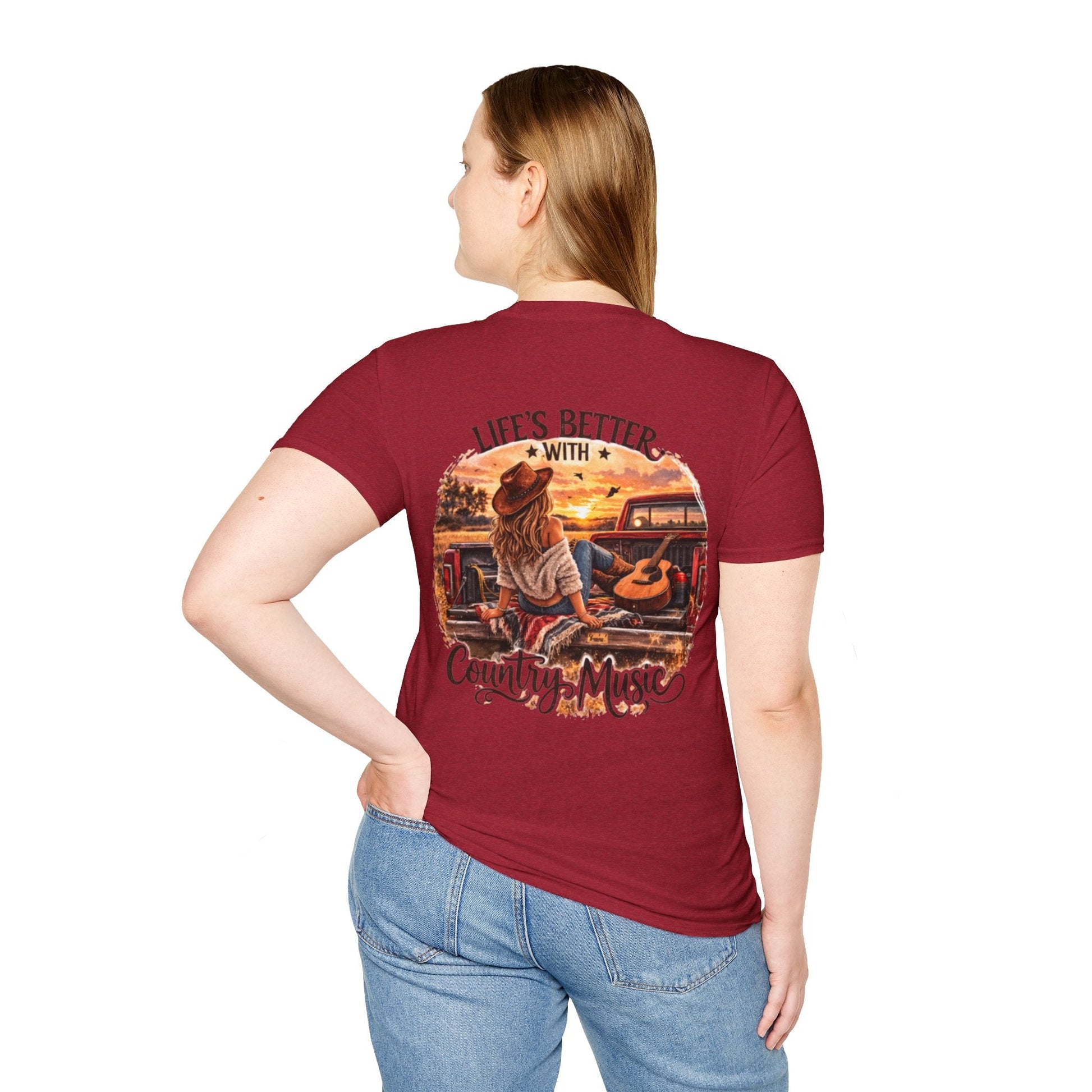Country Music T-Shirt Life's Better With Country Music Sunset Guitar Tee - SJM Print Store