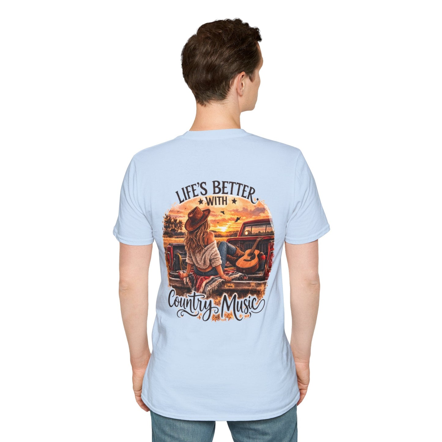 Country Music T-Shirt Life's Better With Country Music Sunset Guitar Tee - SJM Print Store