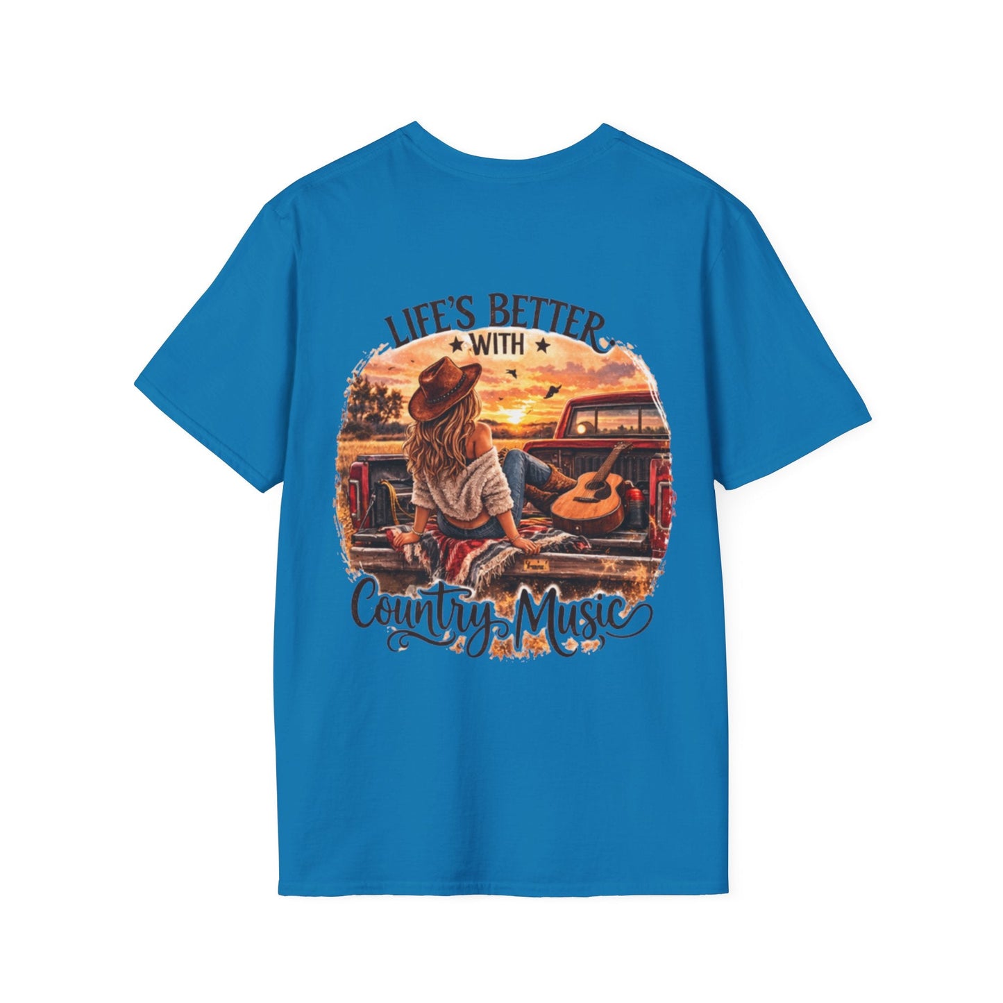Country Music T-Shirt Life's Better With Country Music Sunset Guitar Tee - SJM Print Store