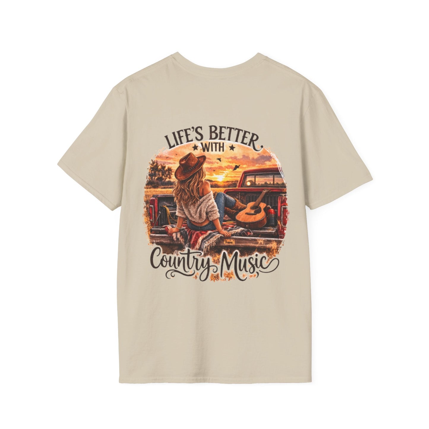 Country Music T-Shirt Life's Better With Country Music Sunset Guitar Tee - SJM Print Store