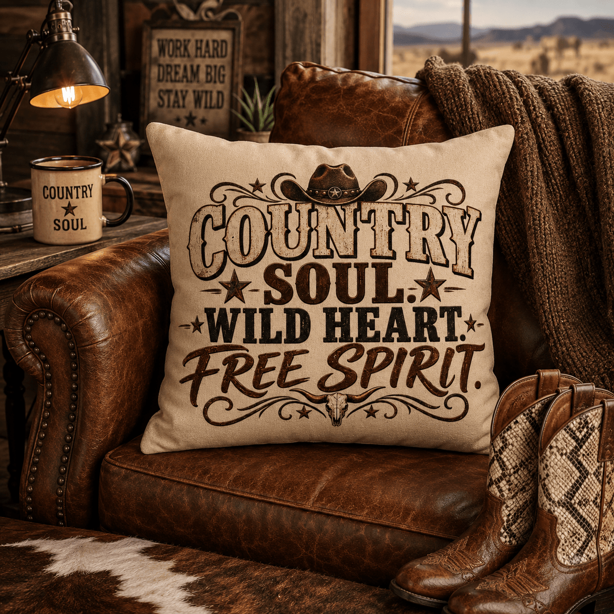 Country Soul Wild Heart Free Spirit Cushion – Western Country Pillow - SJM Print Store