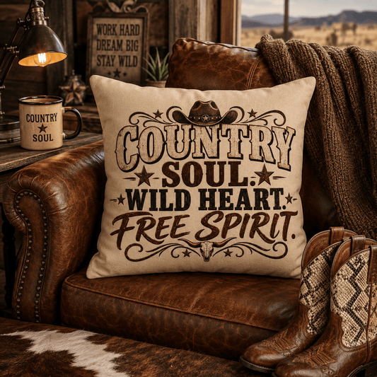 Country Soul Wild Heart Free Spirit Cushion – Western Country Pillow - SJM Print Store