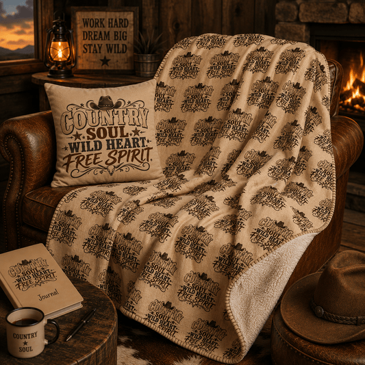 Country Soul Wild Heart Free Spirit Sherpa Fleece Blanket Western Country Throw - SJM Print Store