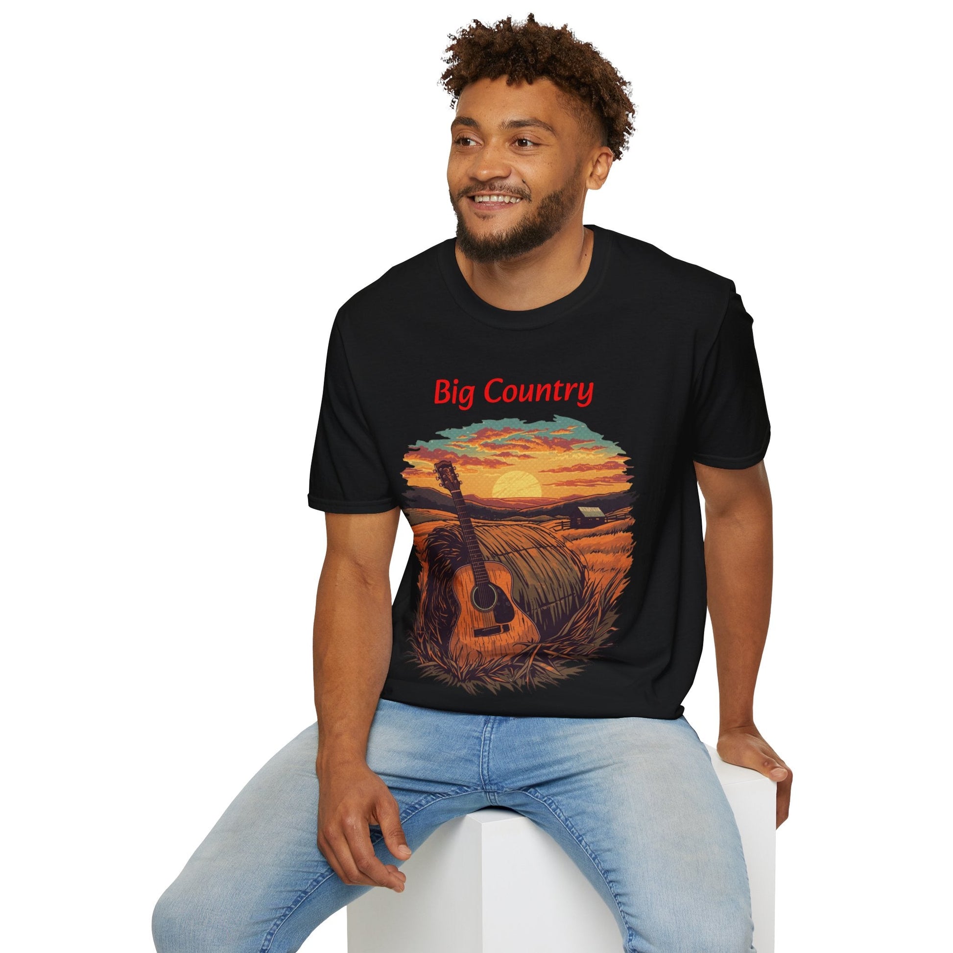 Country Sunset Guitar T-Shirt Big Country Tee - SJM Print Store