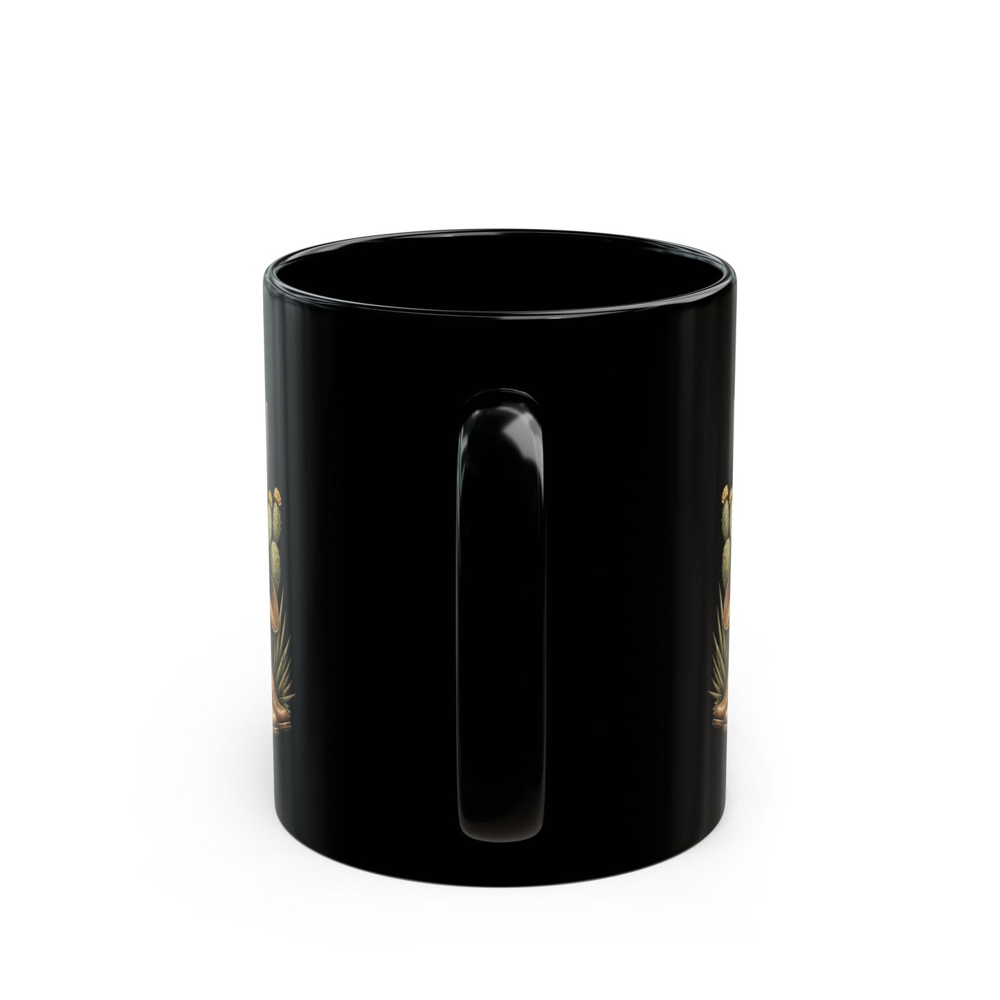 Cowboy Boots, Hat and Cactus Black Mug - SJM Print Store
