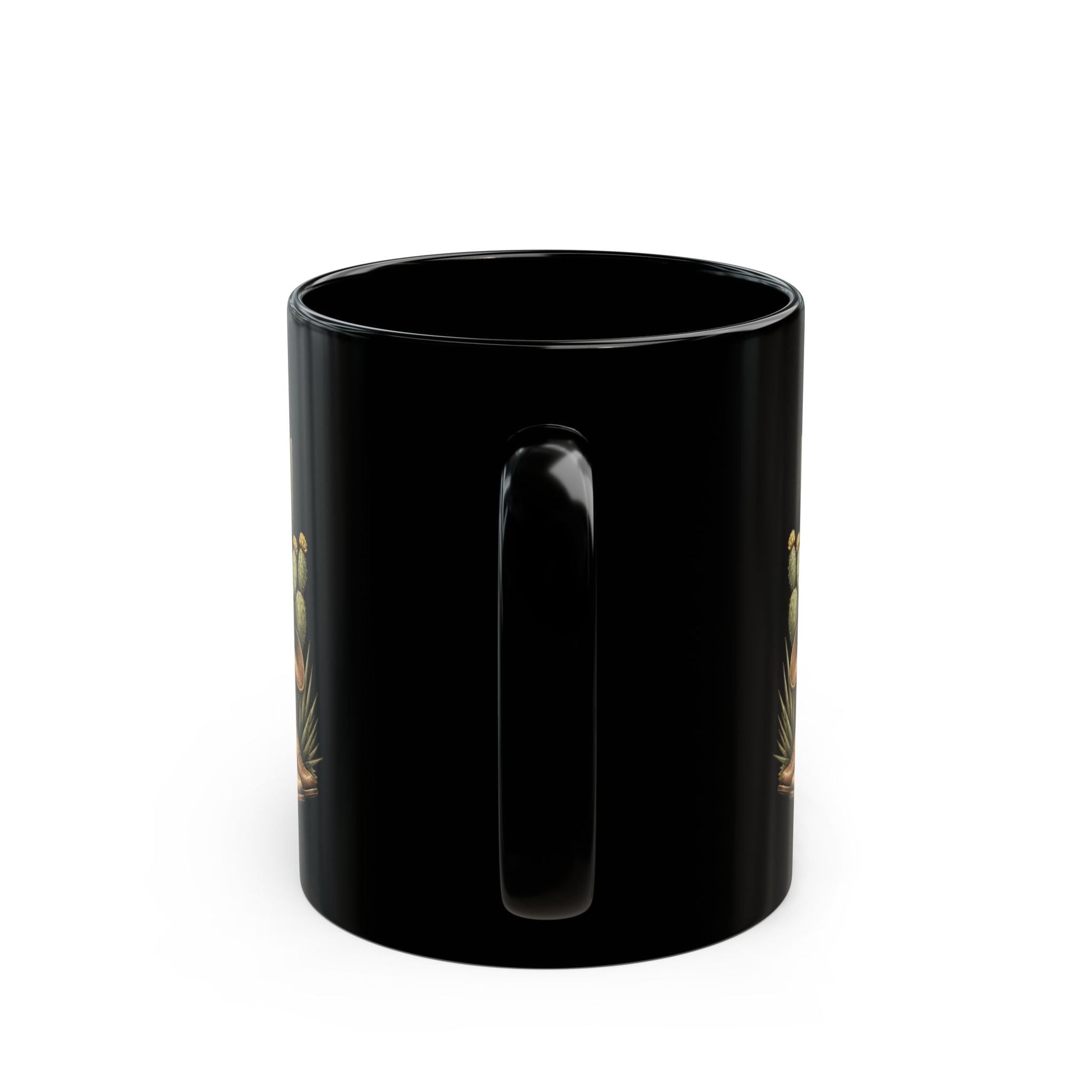 Cowboy Boots, Hat and Cactus Black Mug - SJM Print Store