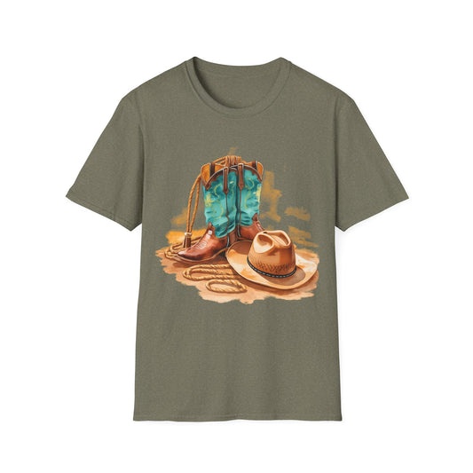 Cowboy Boots & Hat TShirt Western Rodeo Graphic Tee - SJM Print Store