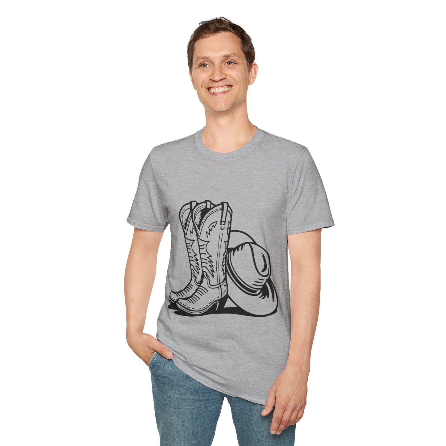 Cowboy Boots & Hat Unisex T-Shirt | Western Style Tee, Country Vibes Shirt, Rodeo Apparel, Gift for Cowboys, Casual Tee - SJM Print Store