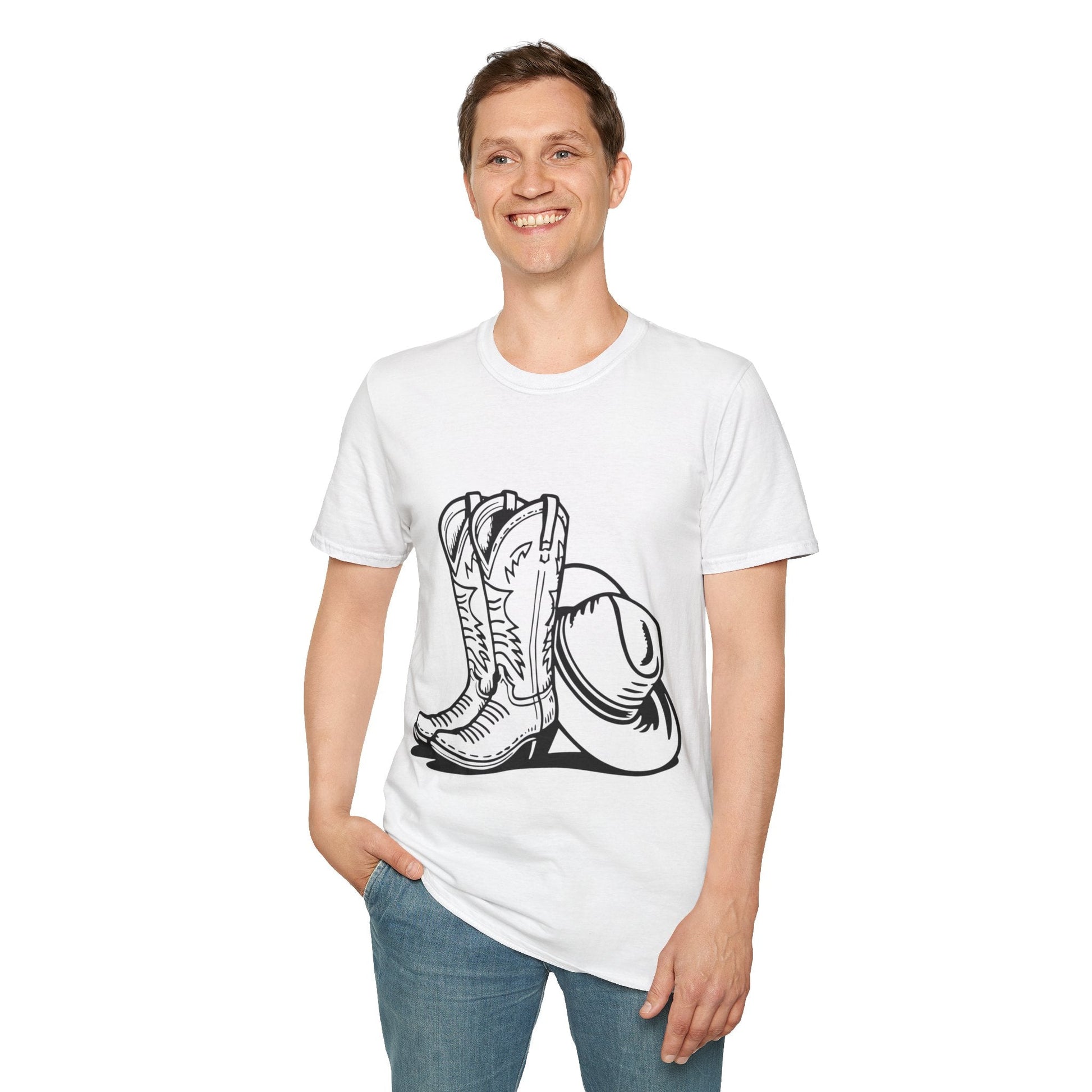 Cowboy Boots & Hat Unisex T-Shirt | Western Style Tee, Country Vibes Shirt, Rodeo Apparel, Gift for Cowboys, Casual Tee - SJM Print Store