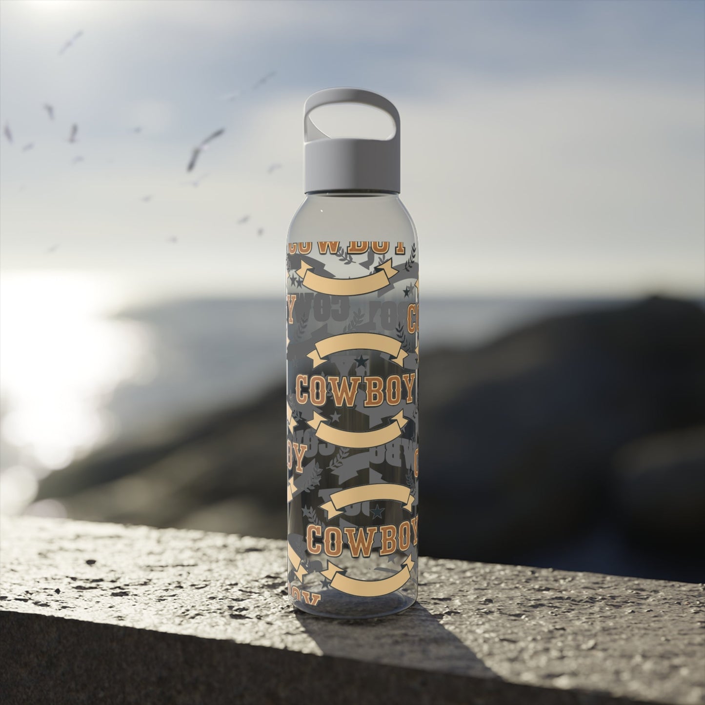Cowboy Graphic Water Bottle â€” Western Horseshoe & Star Plastic Bottle - SJM Print Store