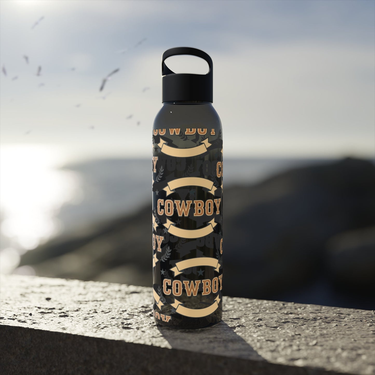 Cowboy Graphic Water Bottle â€” Western Horseshoe & Star Plastic Bottle - SJM Print Store