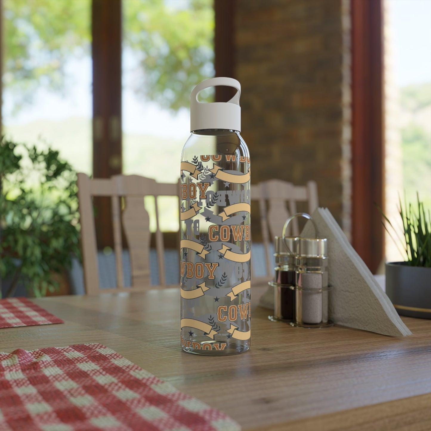 Cowboy Graphic Water Bottle â€” Western Horseshoe & Star Plastic Bottle - SJM Print Store