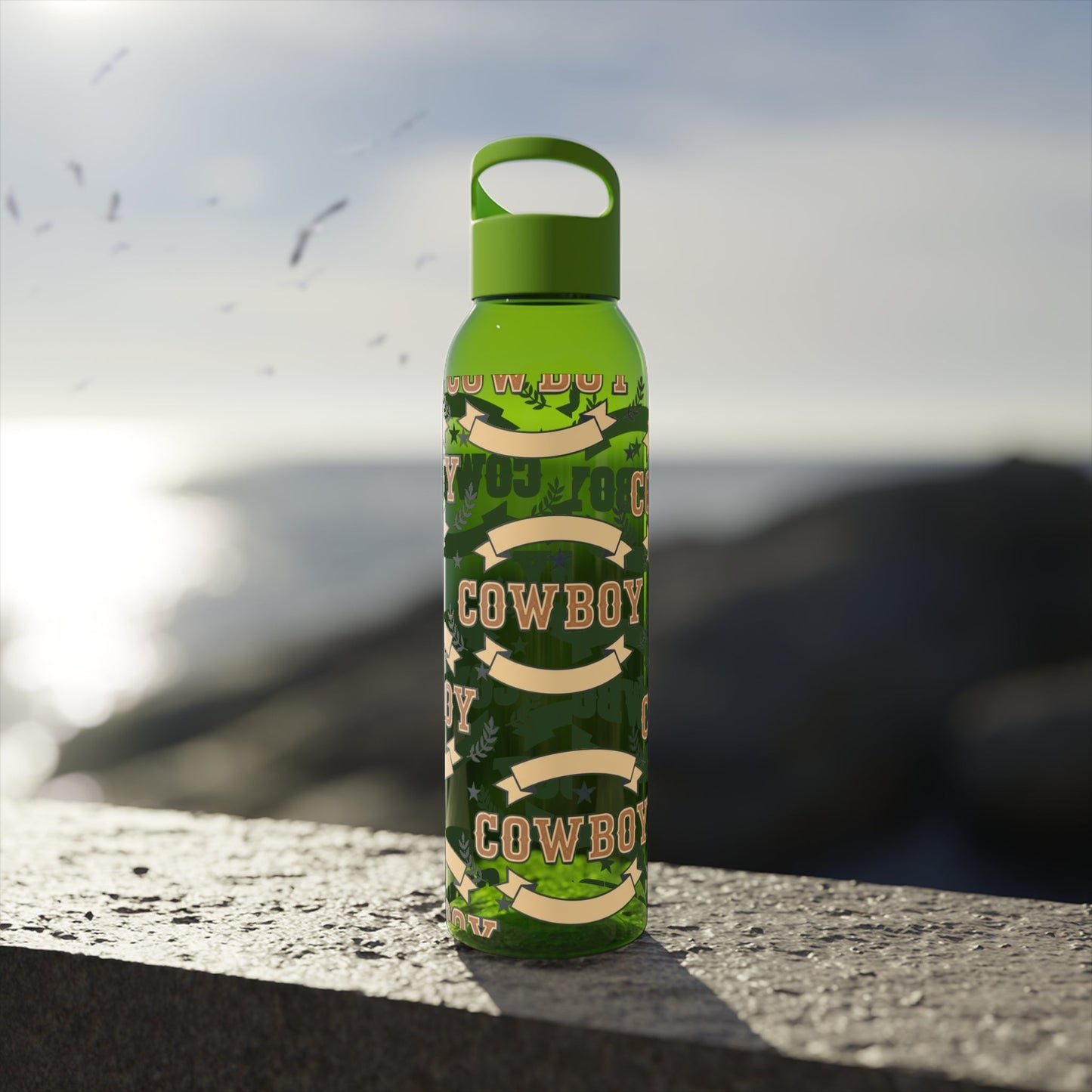 Cowboy Graphic Water Bottle â€” Western Horseshoe & Star Plastic Bottle - SJM Print Store
