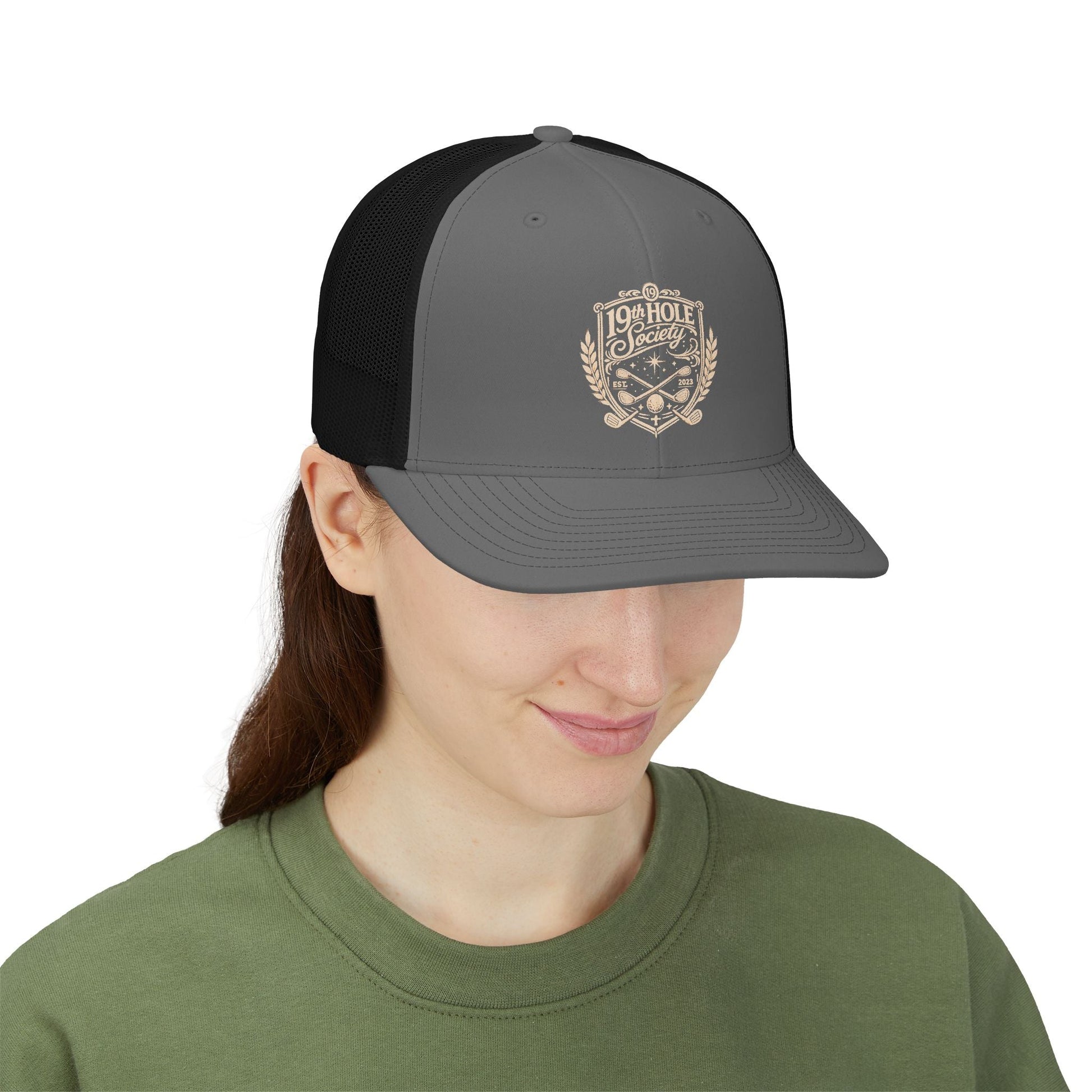 Crest Trucker Snapback Cap — Vintage Heritage Logo Mesh Hat - SJM Print Store