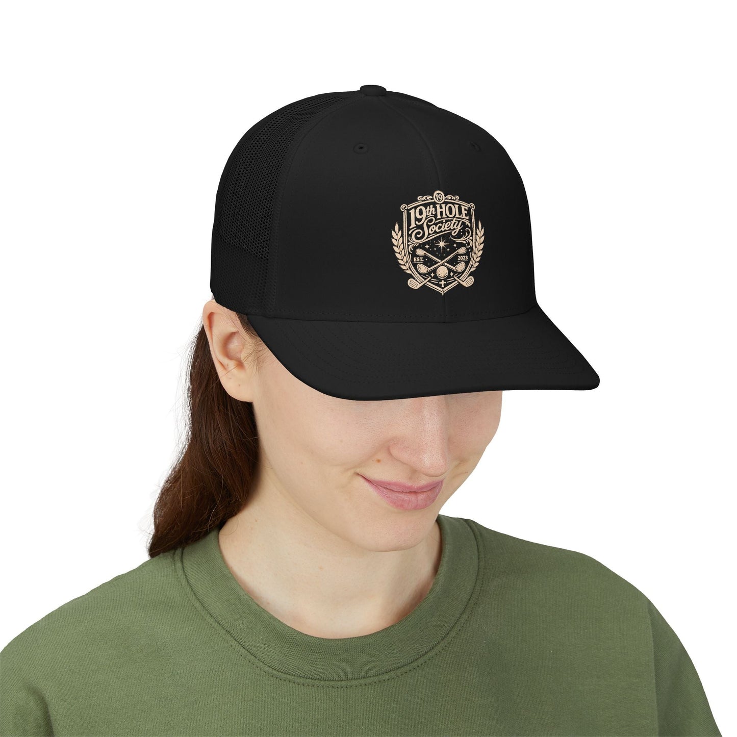 Crest Trucker Snapback Cap — Vintage Heritage Logo Mesh Hat - SJM Print Store