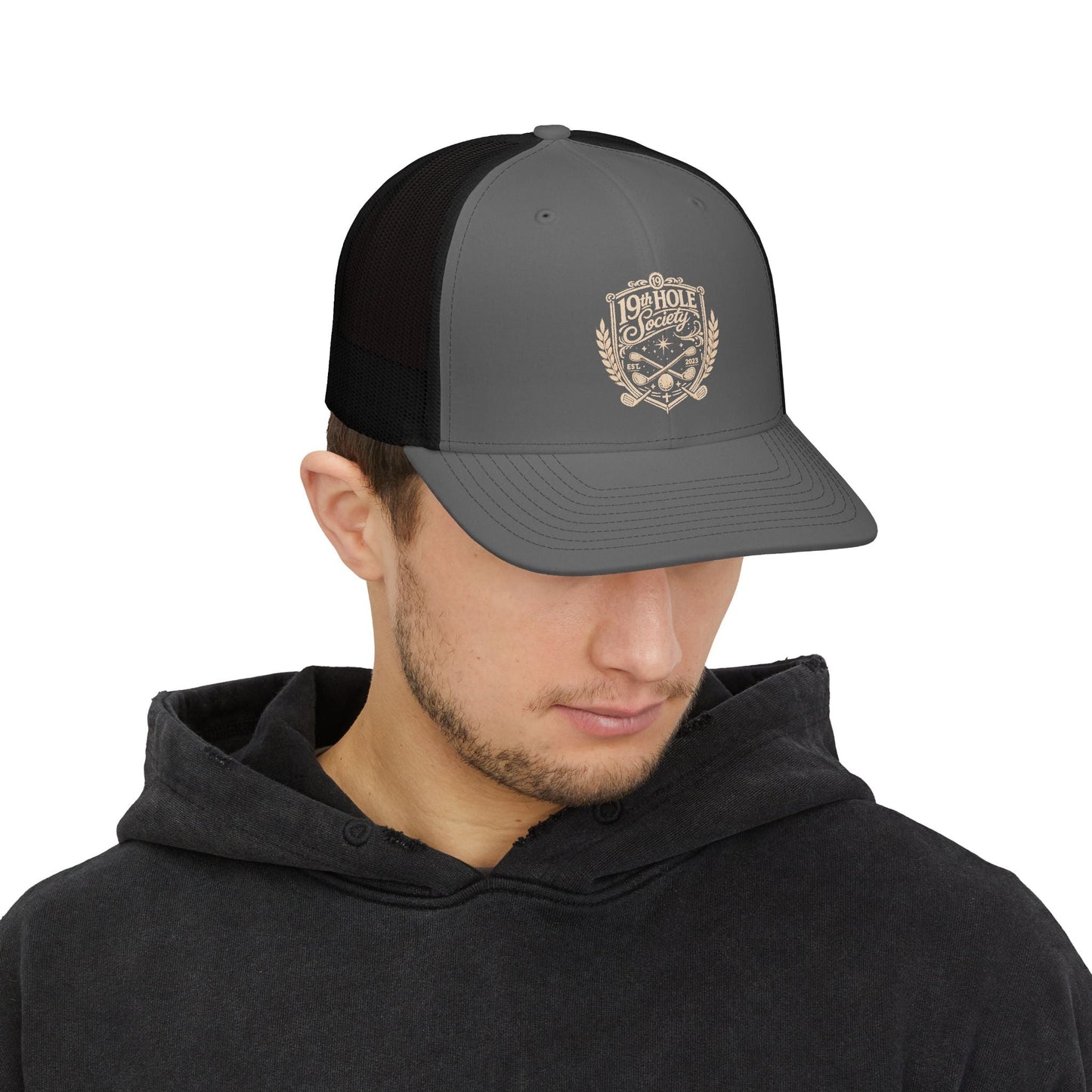 Crest Trucker Snapback Cap — Vintage Heritage Logo Mesh Hat - SJM Print Store