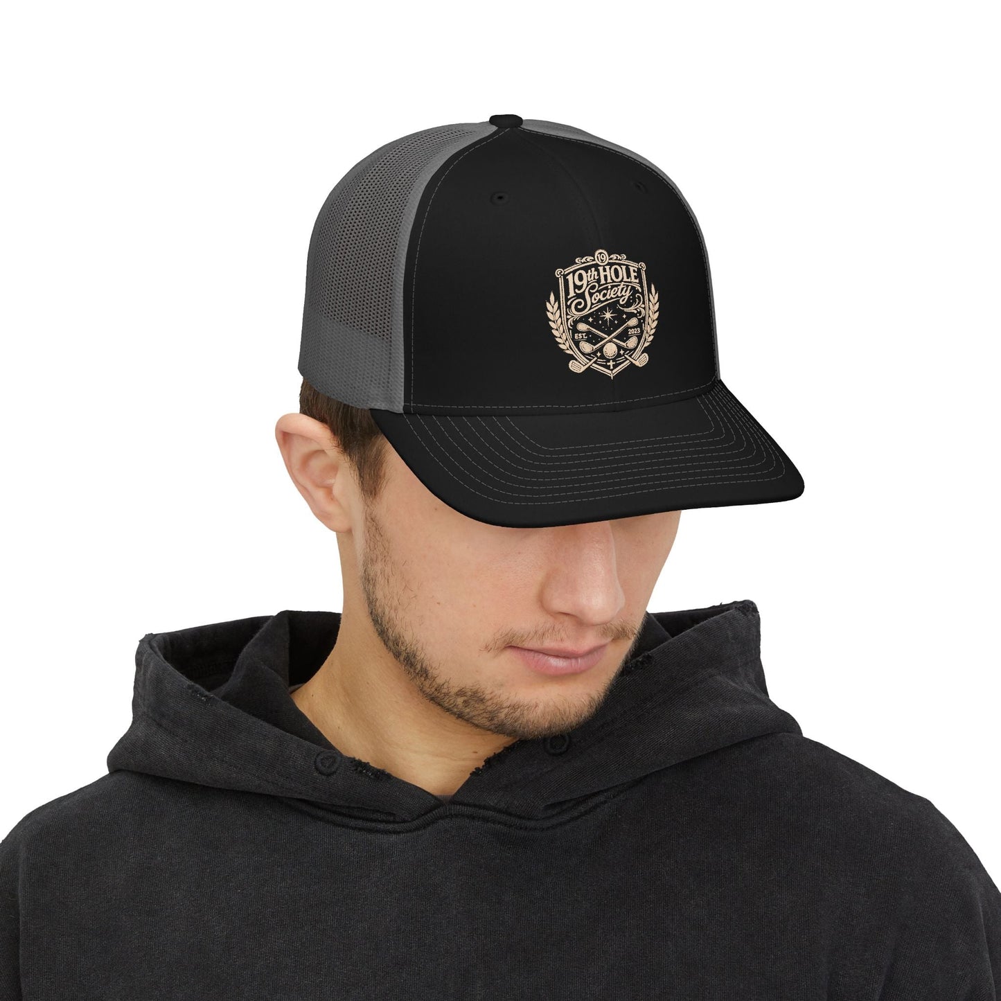 Crest Trucker Snapback Cap — Vintage Heritage Logo Mesh Hat - SJM Print Store