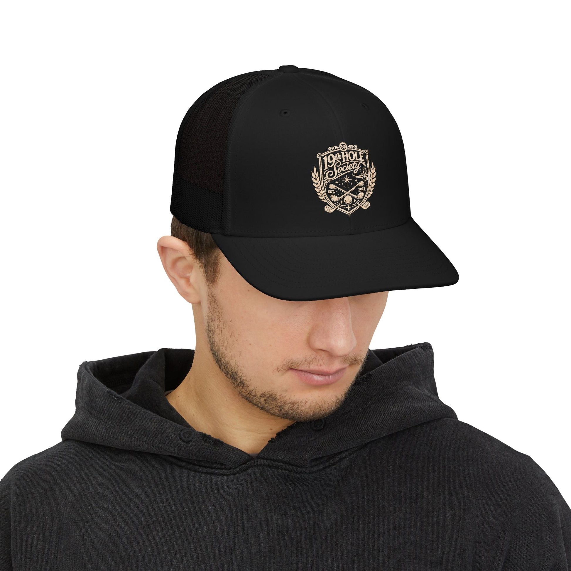 Crest Trucker Snapback Cap — Vintage Heritage Logo Mesh Hat - SJM Print Store