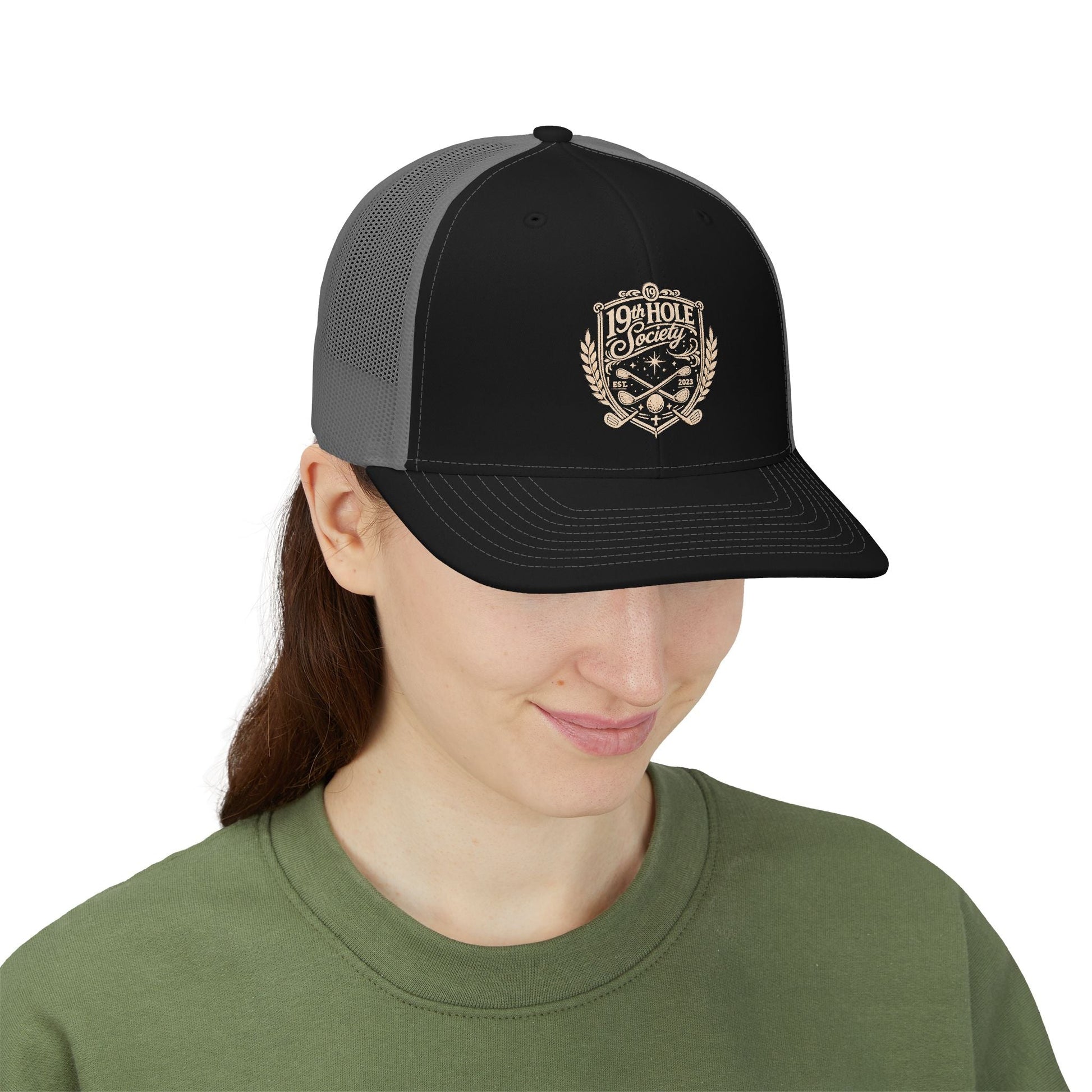 Crest Trucker Snapback Cap — Vintage Heritage Logo Mesh Hat - SJM Print Store