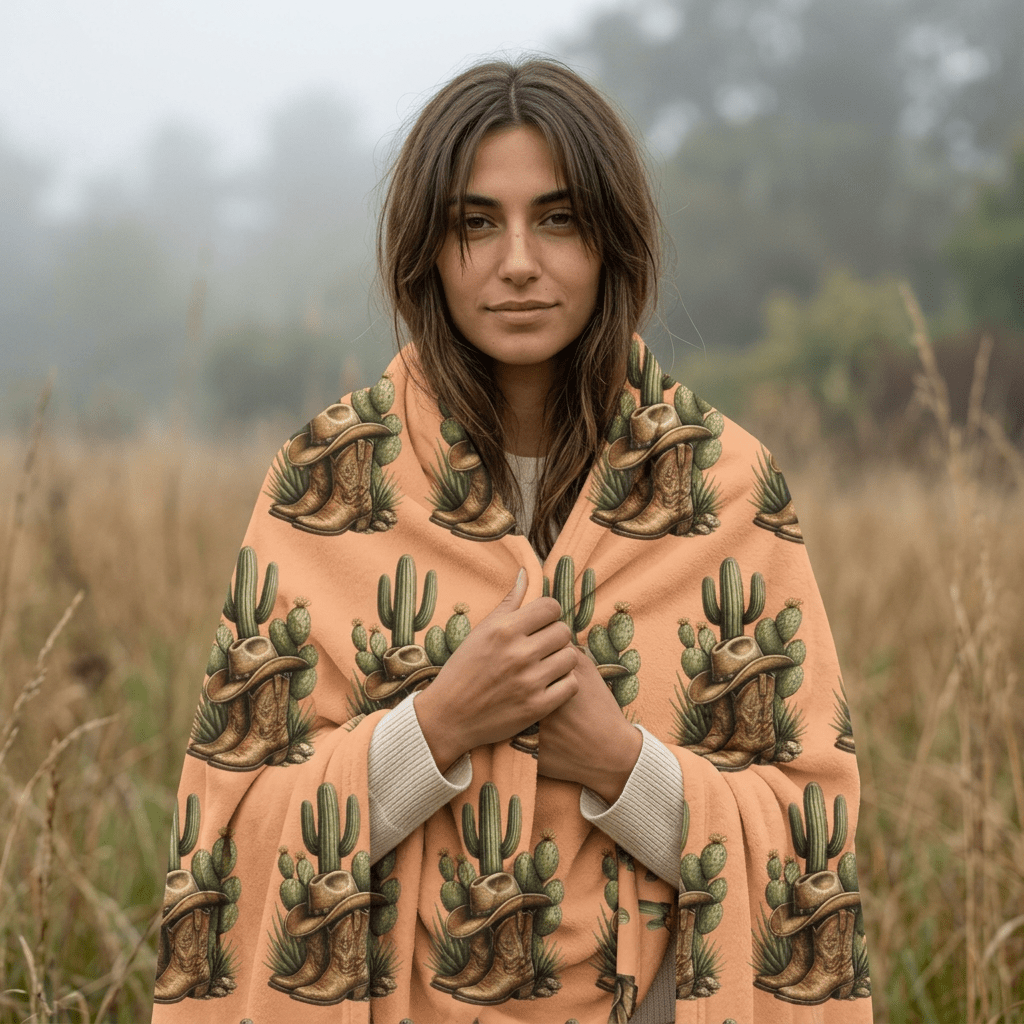 Desert Cactus Sherpa Blanket — Cozy Southwestern Fleece Throw - SJM Print Store
