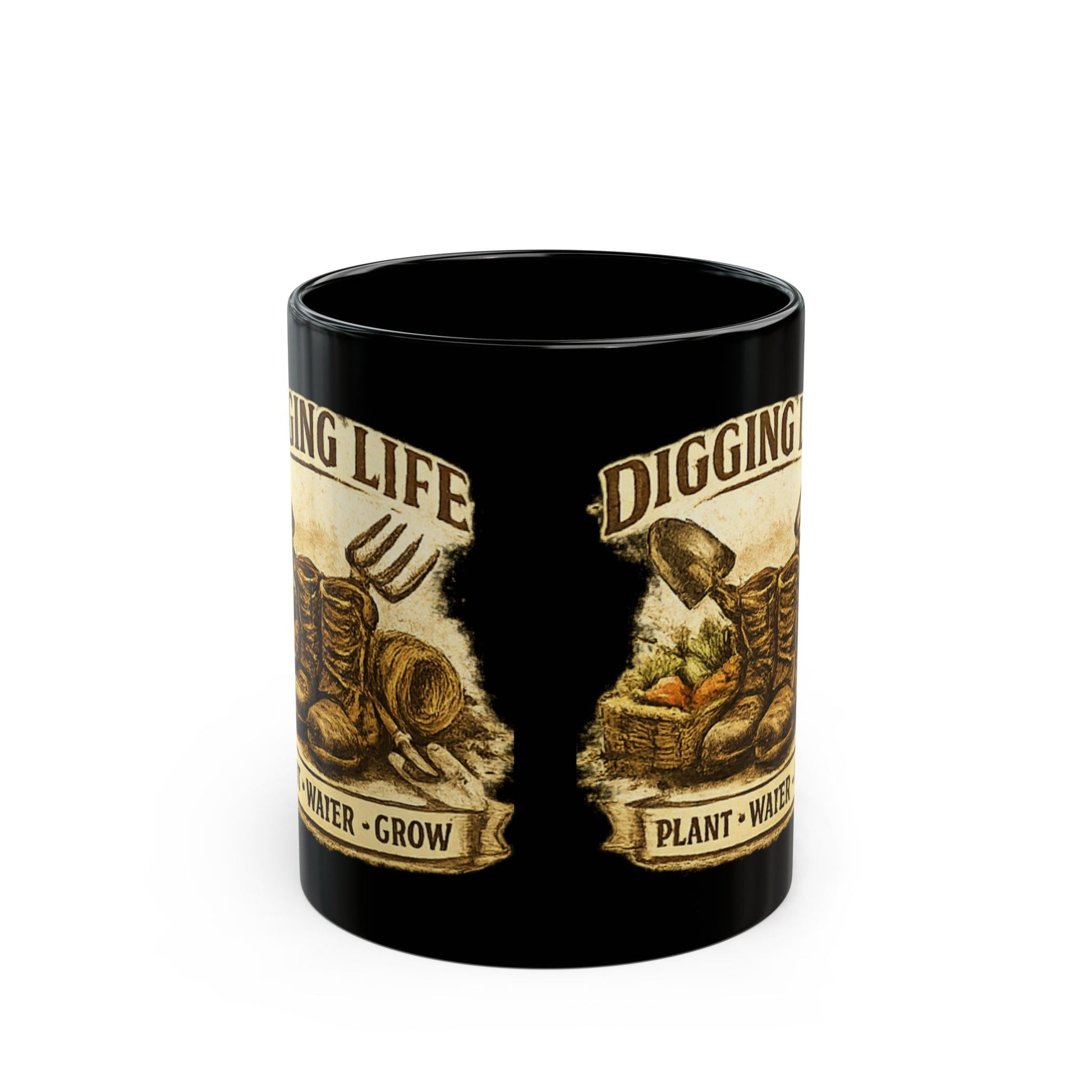 Digging Life Plant Water Grow Black Mug - SJM Print Store