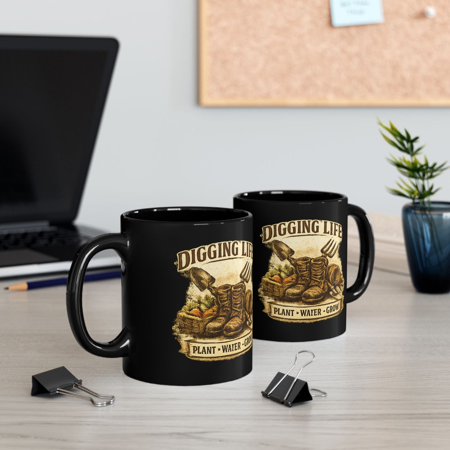 Digging Life Plant Water Grow Black Mug - SJM Print Store
