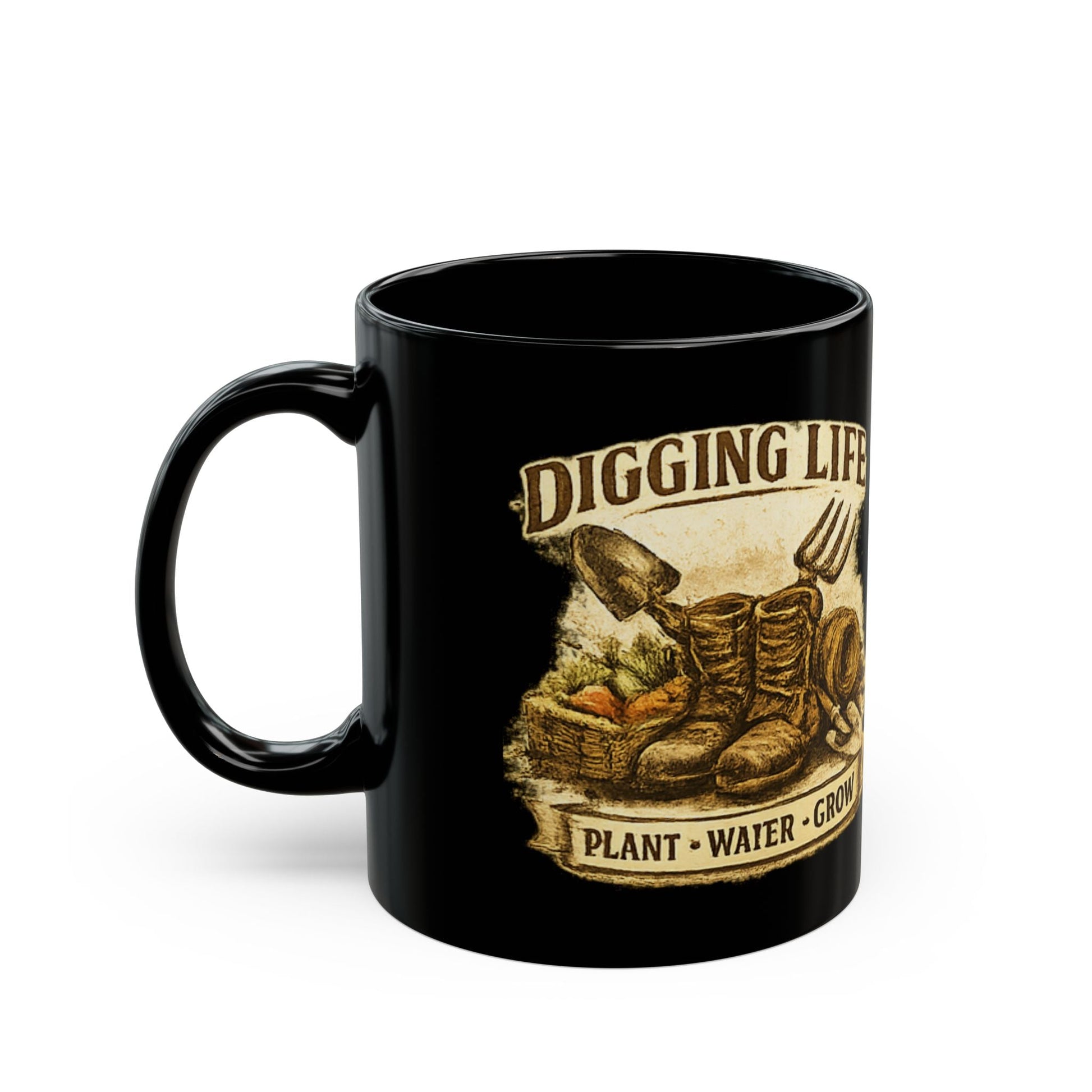 Digging Life Plant Water Grow Black Mug - SJM Print Store