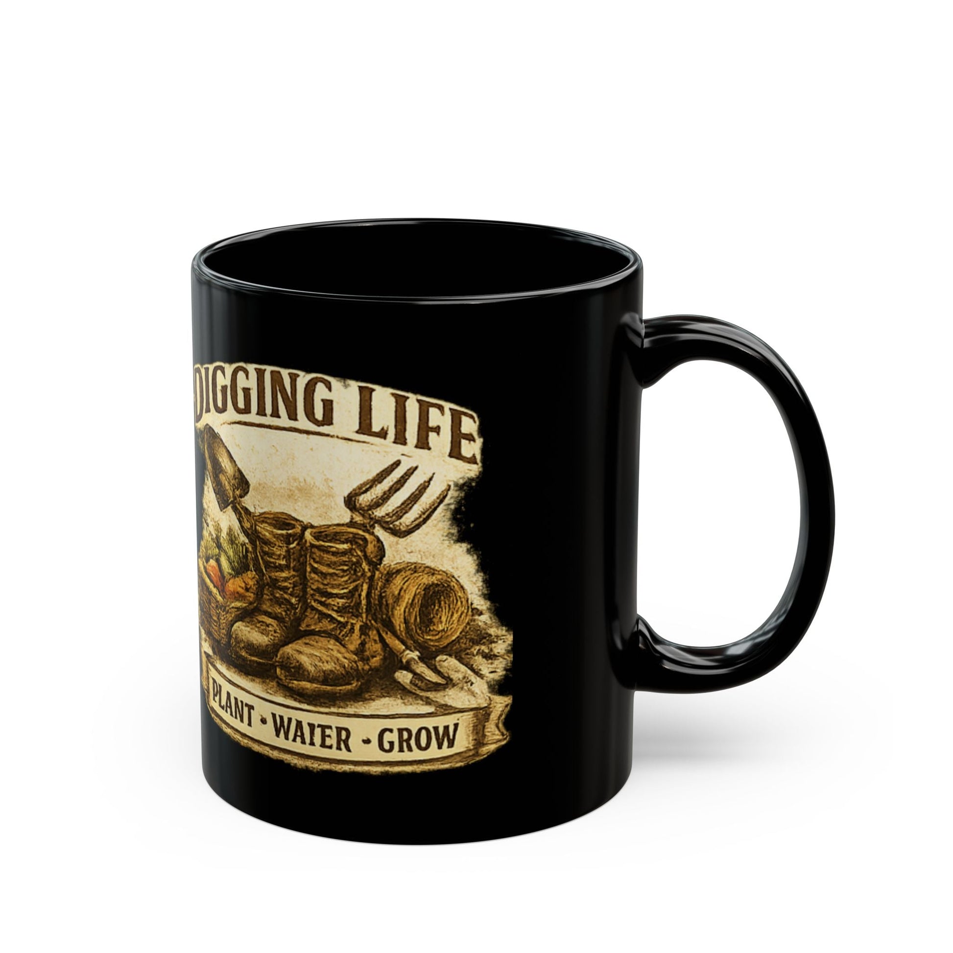 Digging Life Plant Water Grow Black Mug - SJM Print Store