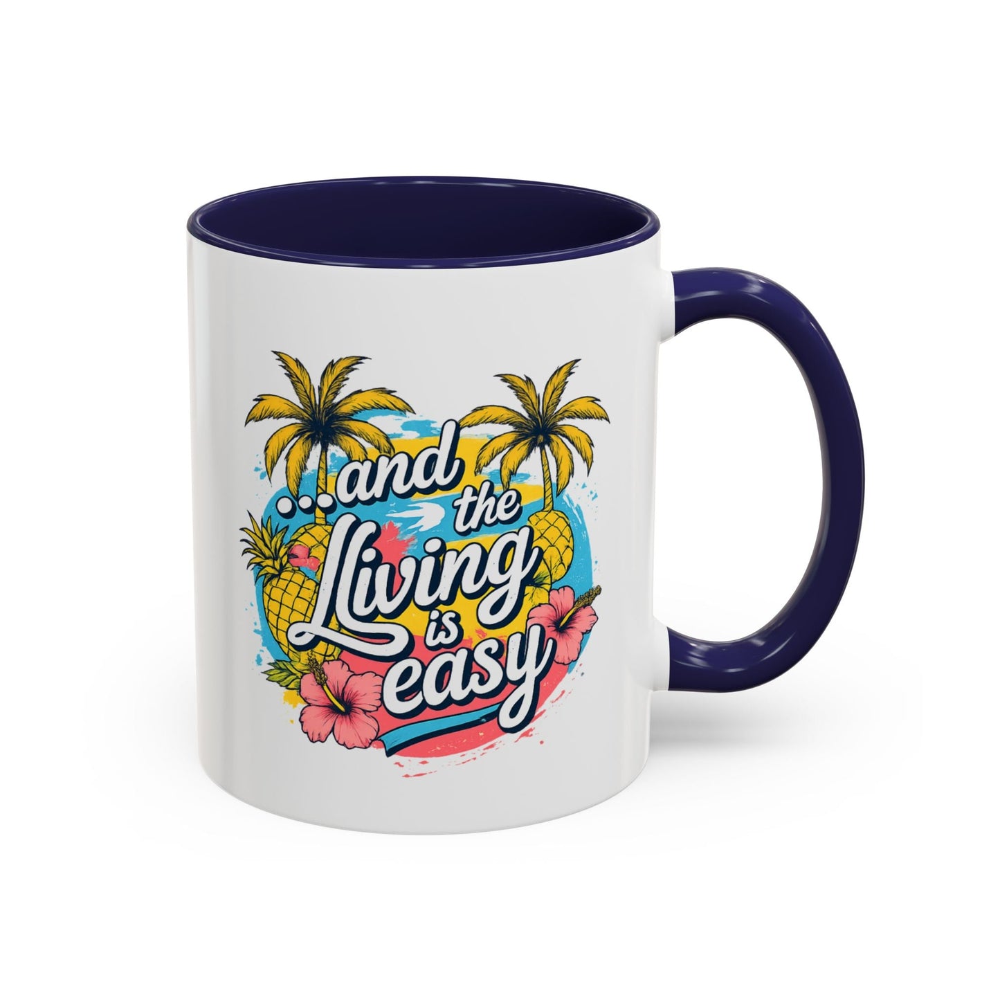 Easy Living Co. "...and the Living is Easy" Accent Mug | Tropical Coffee Mug | Double-Sided Summer Ceramic Mug - SJM Print Store