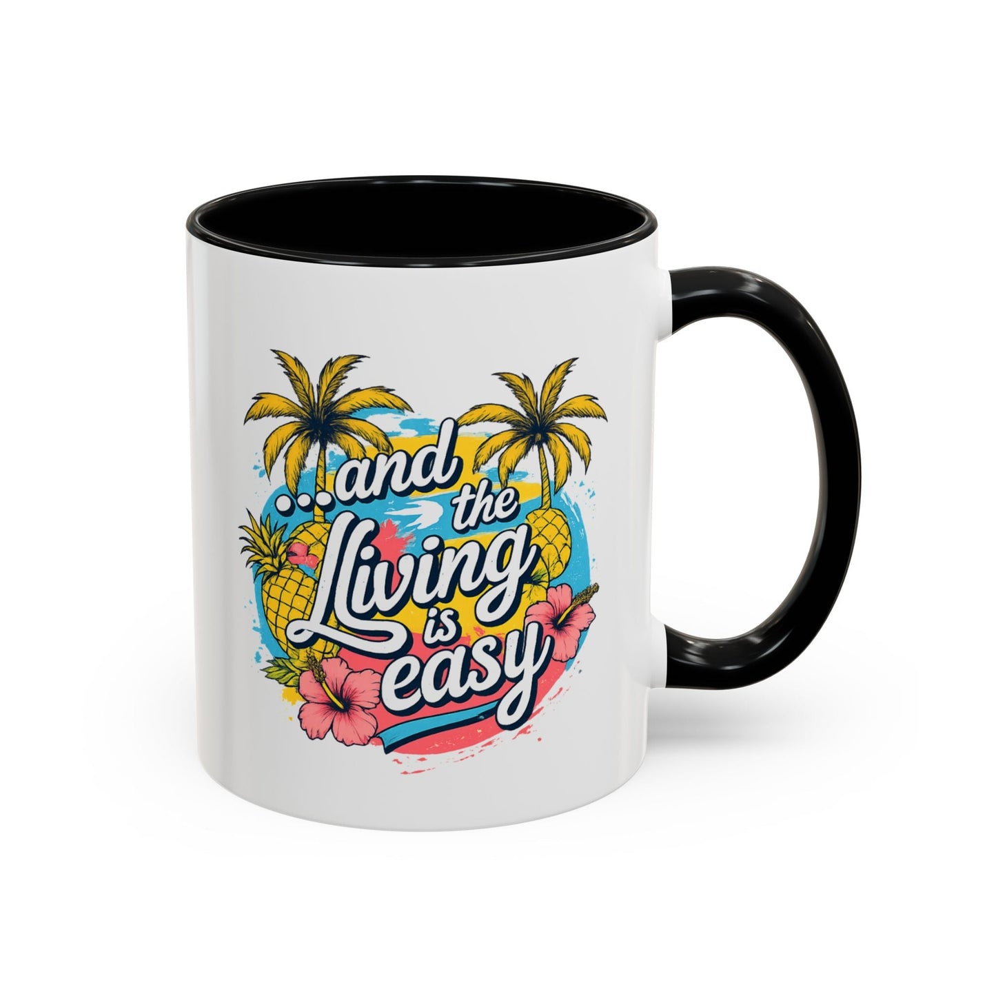 Easy Living Co. "...and the Living is Easy" Accent Mug | Tropical Coffee Mug | Double-Sided Summer Ceramic Mug - SJM Print Store