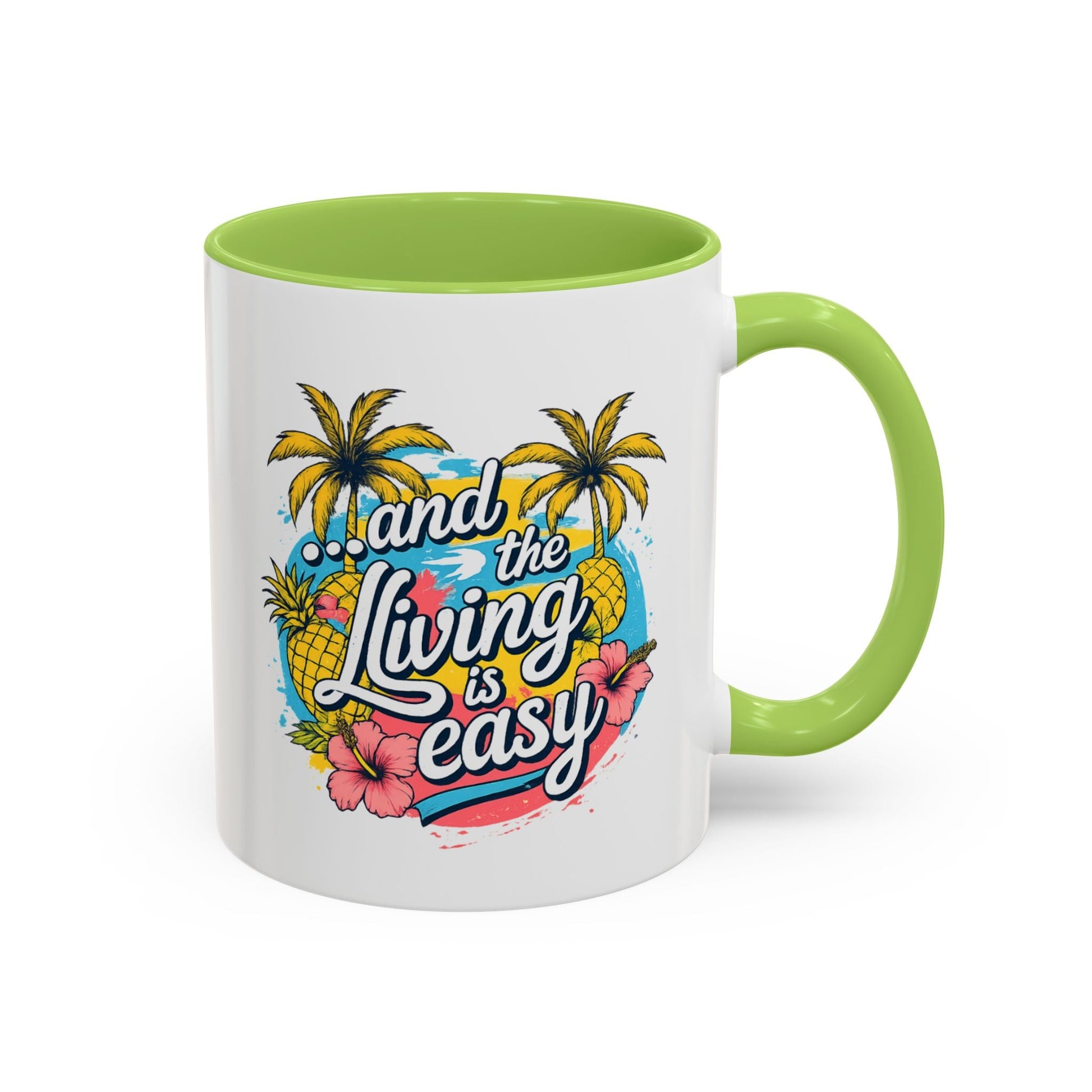 Easy Living Co. "...and the Living is Easy" Accent Mug | Tropical Coffee Mug | Double-Sided Summer Ceramic Mug - SJM Print Store