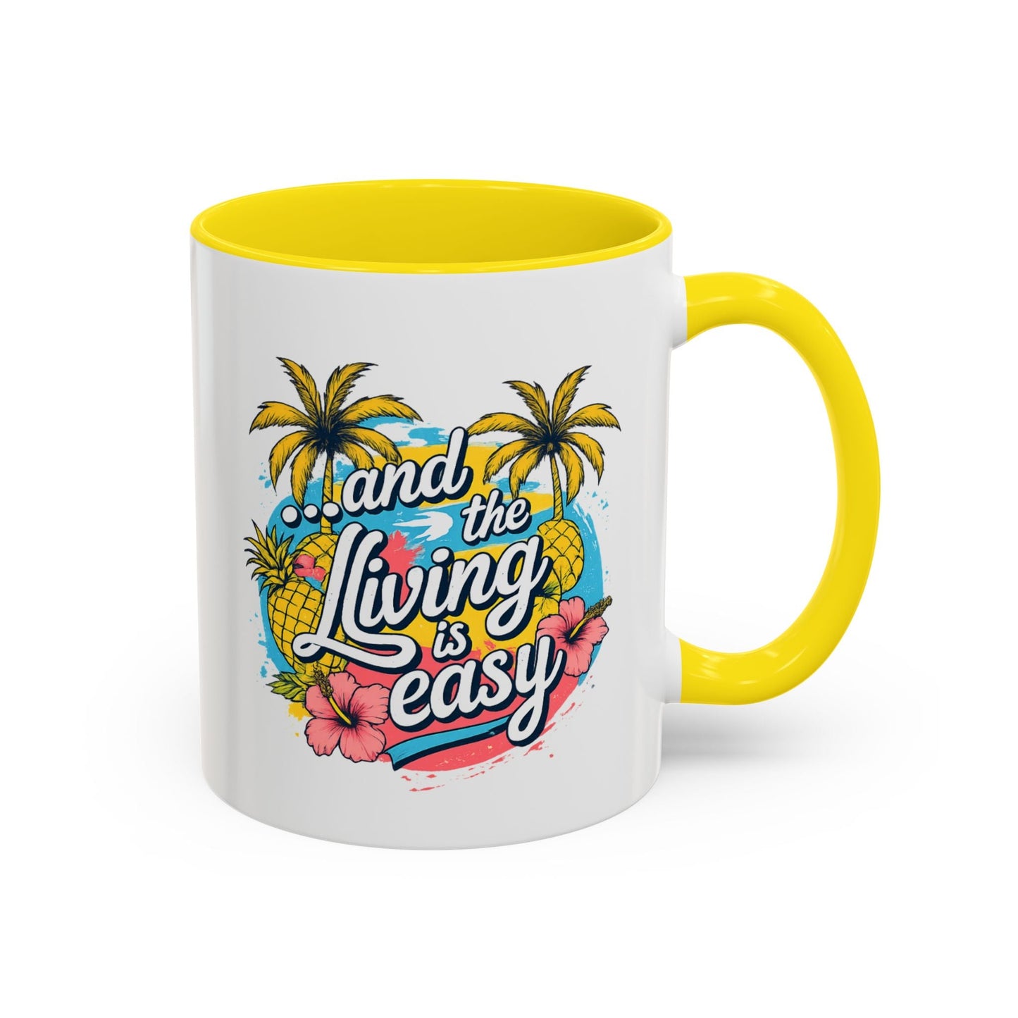 Easy Living Co. "...and the Living is Easy" Accent Mug | Tropical Coffee Mug | Double-Sided Summer Ceramic Mug - SJM Print Store