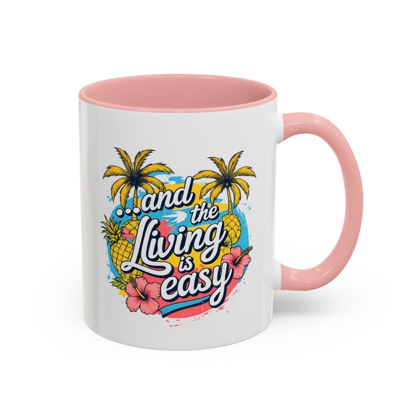 Easy Living Co. "...and the Living is Easy" Accent Mug | Tropical Coffee Mug | Double-Sided Summer Ceramic Mug - SJM Print Store