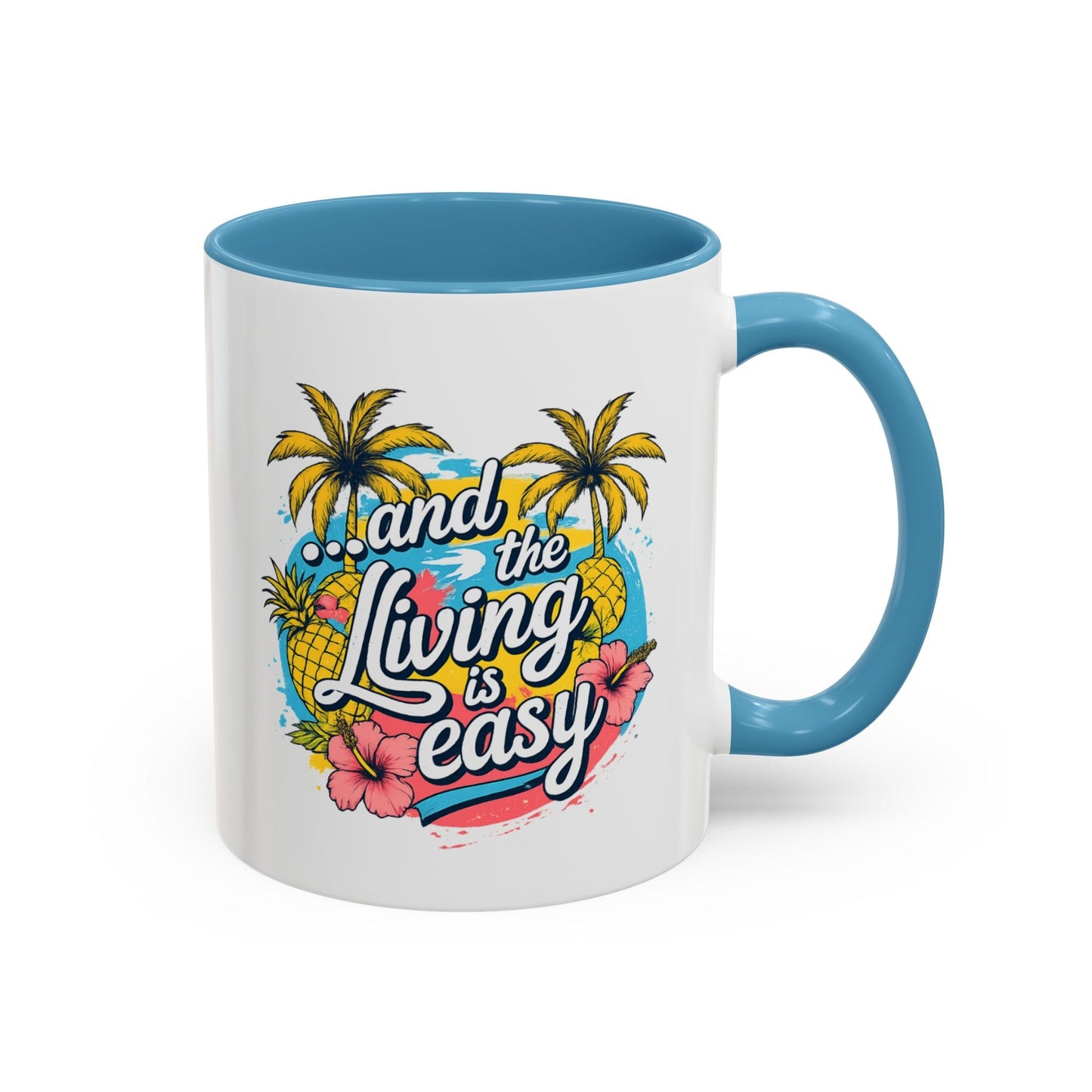 Easy Living Co. "...and the Living is Easy" Accent Mug | Tropical Coffee Mug | Double-Sided Summer Ceramic Mug - SJM Print Store