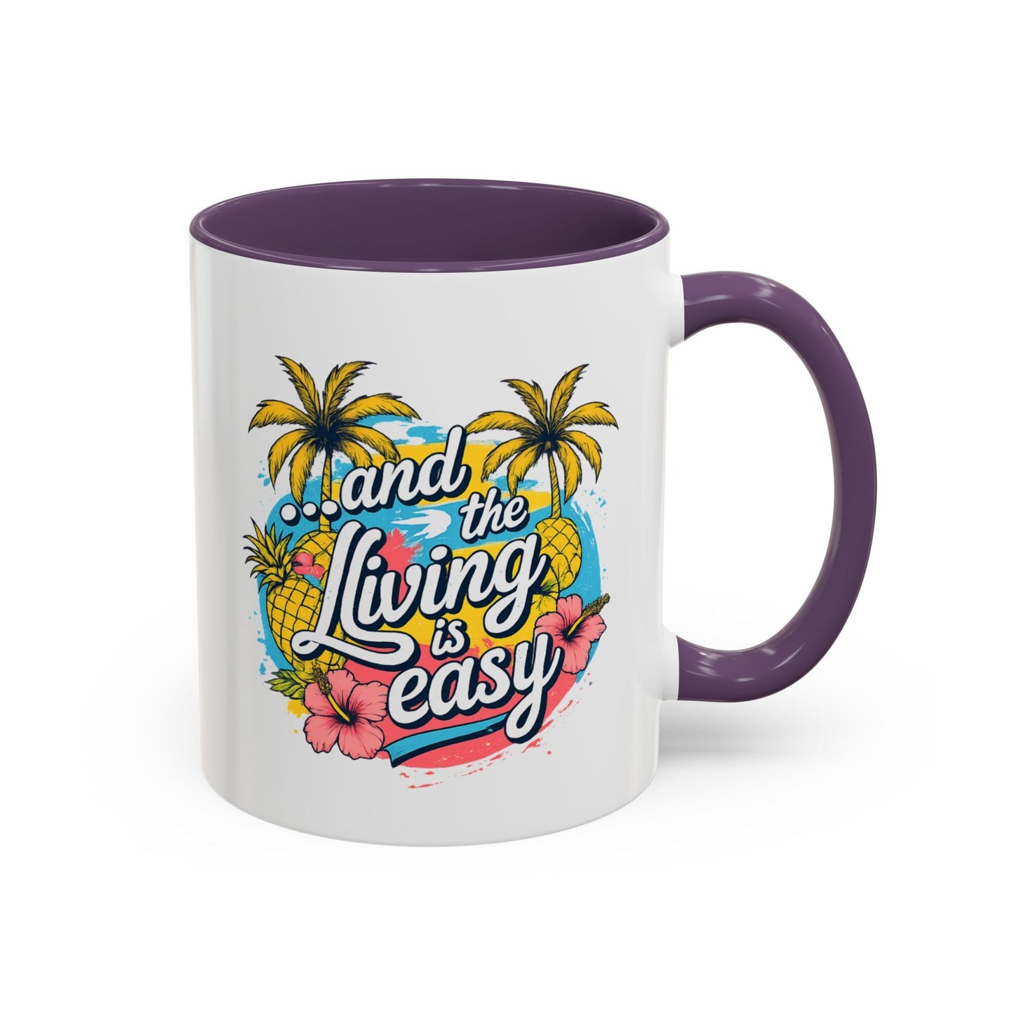 Easy Living Co. "...and the Living is Easy" Accent Mug | Tropical Coffee Mug | Double-Sided Summer Ceramic Mug - SJM Print Store