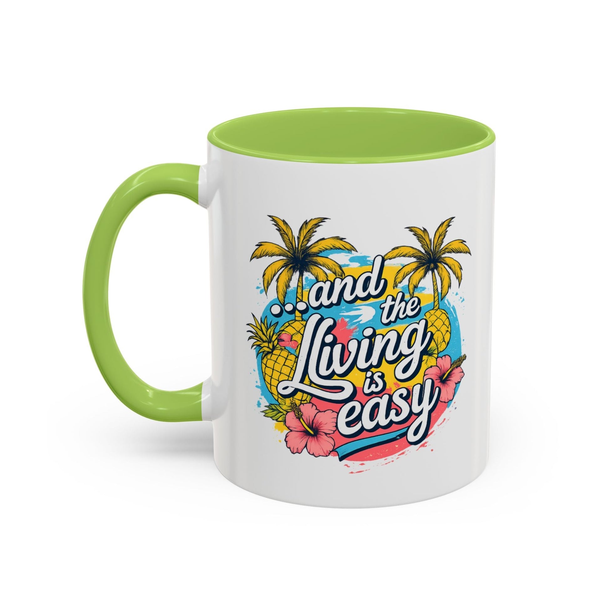 Easy Living Co. "...and the Living is Easy" Accent Mug | Tropical Coffee Mug | Double-Sided Summer Ceramic Mug - SJM Print Store