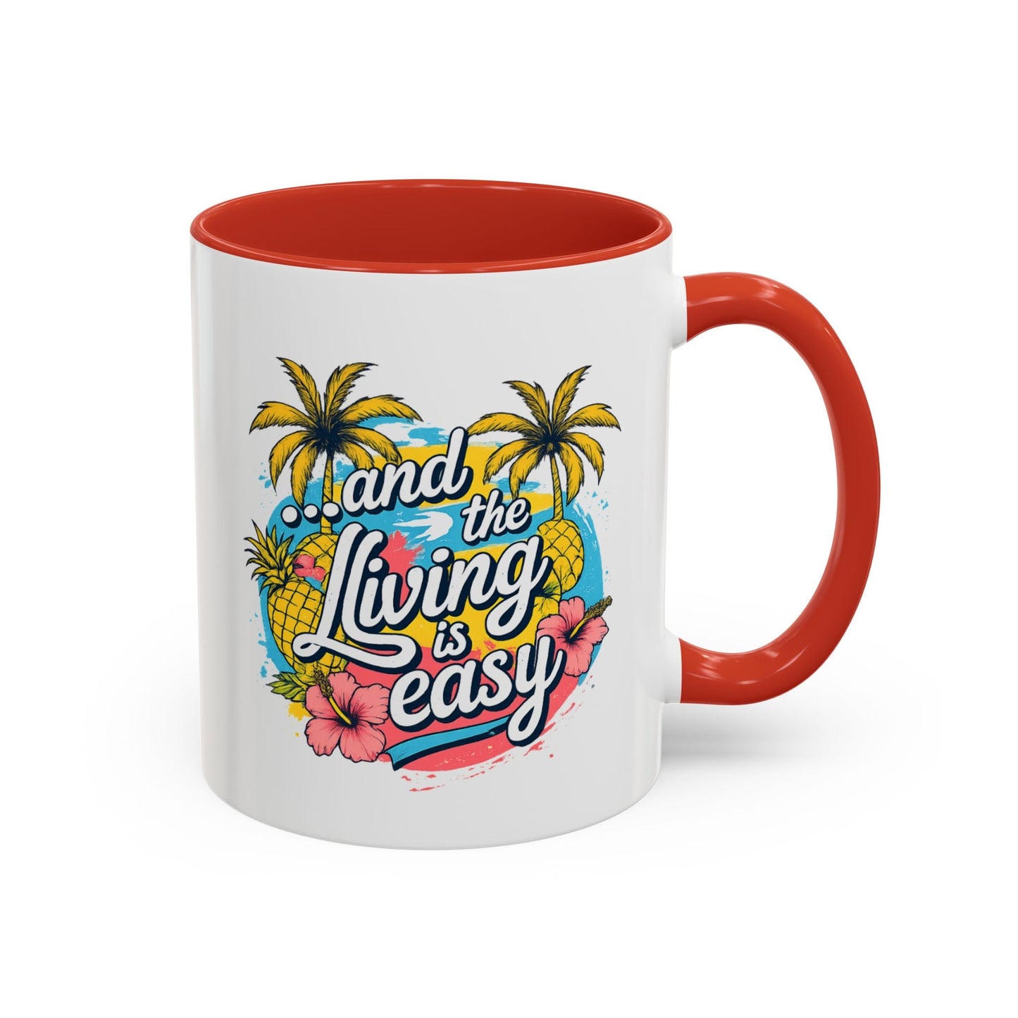 Easy Living Co. "...and the Living is Easy" Accent Mug | Tropical Coffee Mug | Double-Sided Summer Ceramic Mug - SJM Print Store