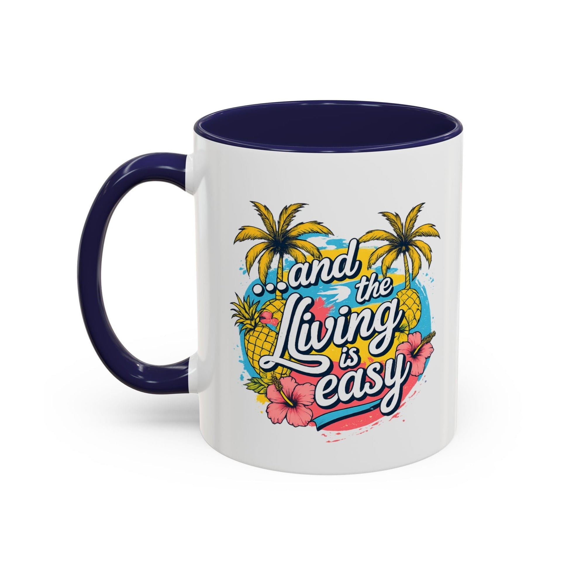 Easy Living Co. "...and the Living is Easy" Accent Mug | Tropical Coffee Mug | Double-Sided Summer Ceramic Mug - SJM Print Store