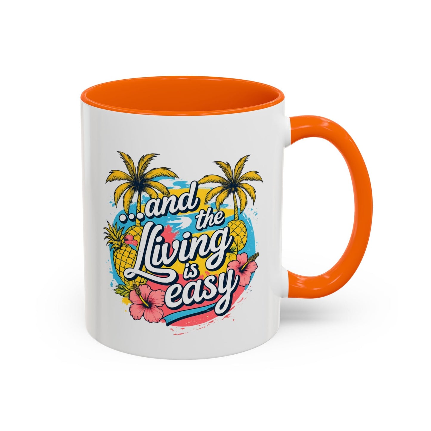 Easy Living Co. "...and the Living is Easy" Accent Mug | Tropical Coffee Mug | Double-Sided Summer Ceramic Mug - SJM Print Store