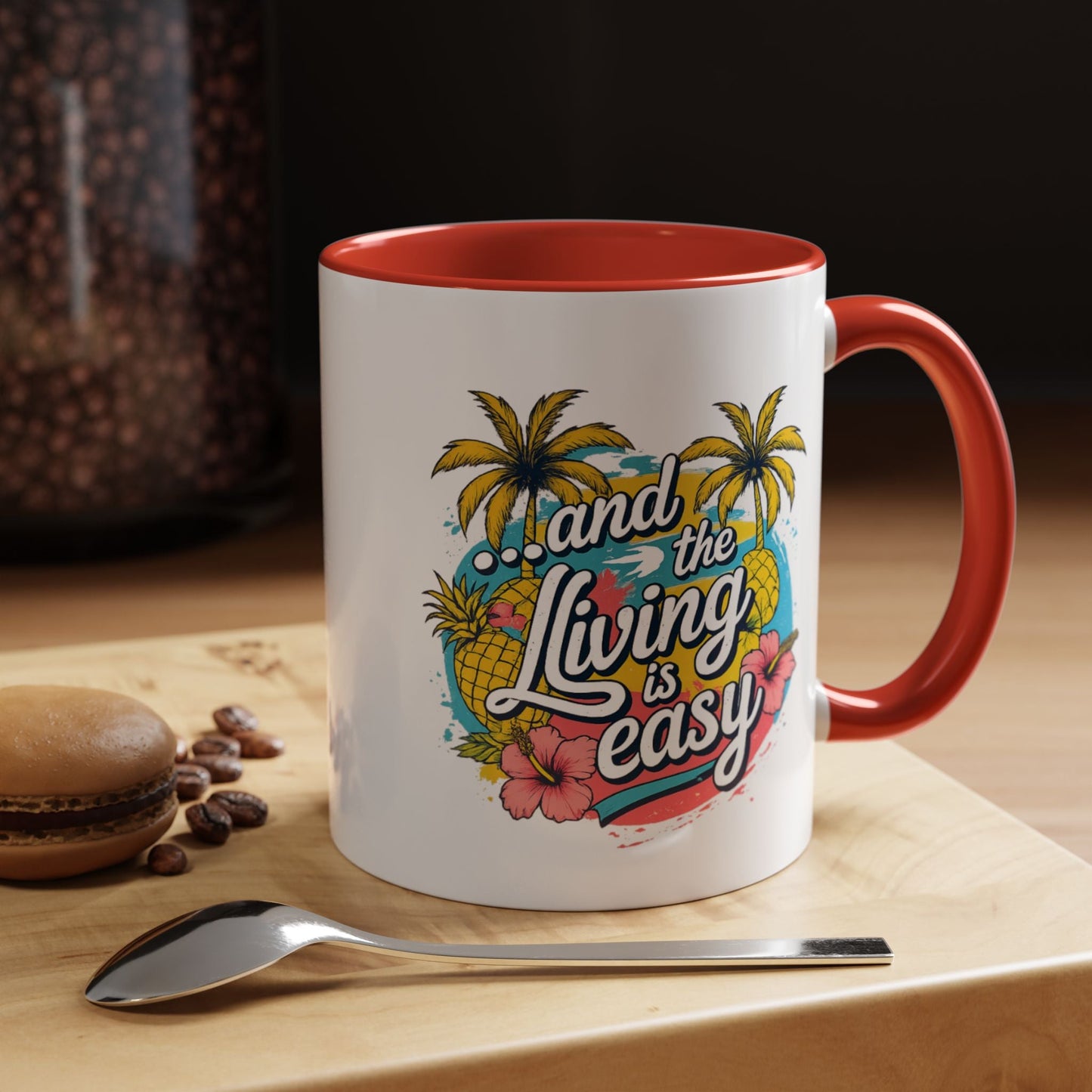Easy Living Co. "...and the Living is Easy" Accent Mug | Tropical Coffee Mug | Double-Sided Summer Ceramic Mug - SJM Print Store