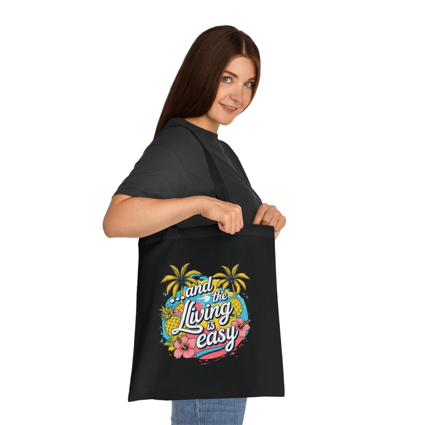 Easy Living Co. "...and the Living is Easy" Double-Sided Tote Bag | Tropical Cotton Shopper - SJM Print Store