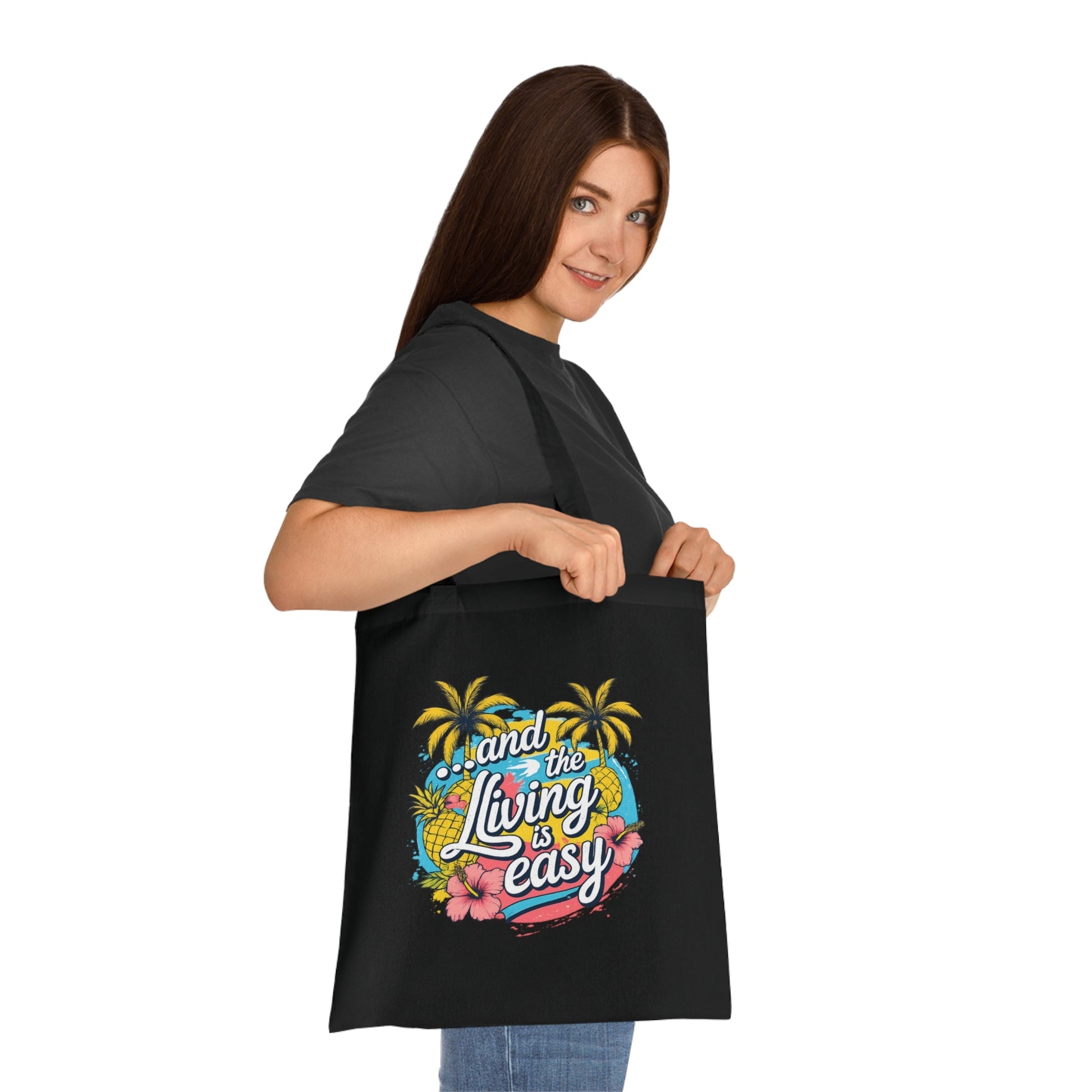 Easy Living Co. "...and the Living is Easy" Double-Sided Tote Bag | Tropical Cotton Shopper - SJM Print Store